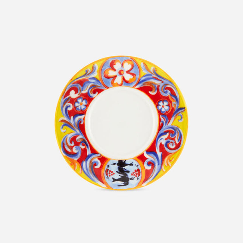 Dolce & Gabbana Casa Carretto Yellow Fine Porcelain Espresso Cup and Saucer Set - Italian Luxury Coffee Set for Home, Cafe & Gifts