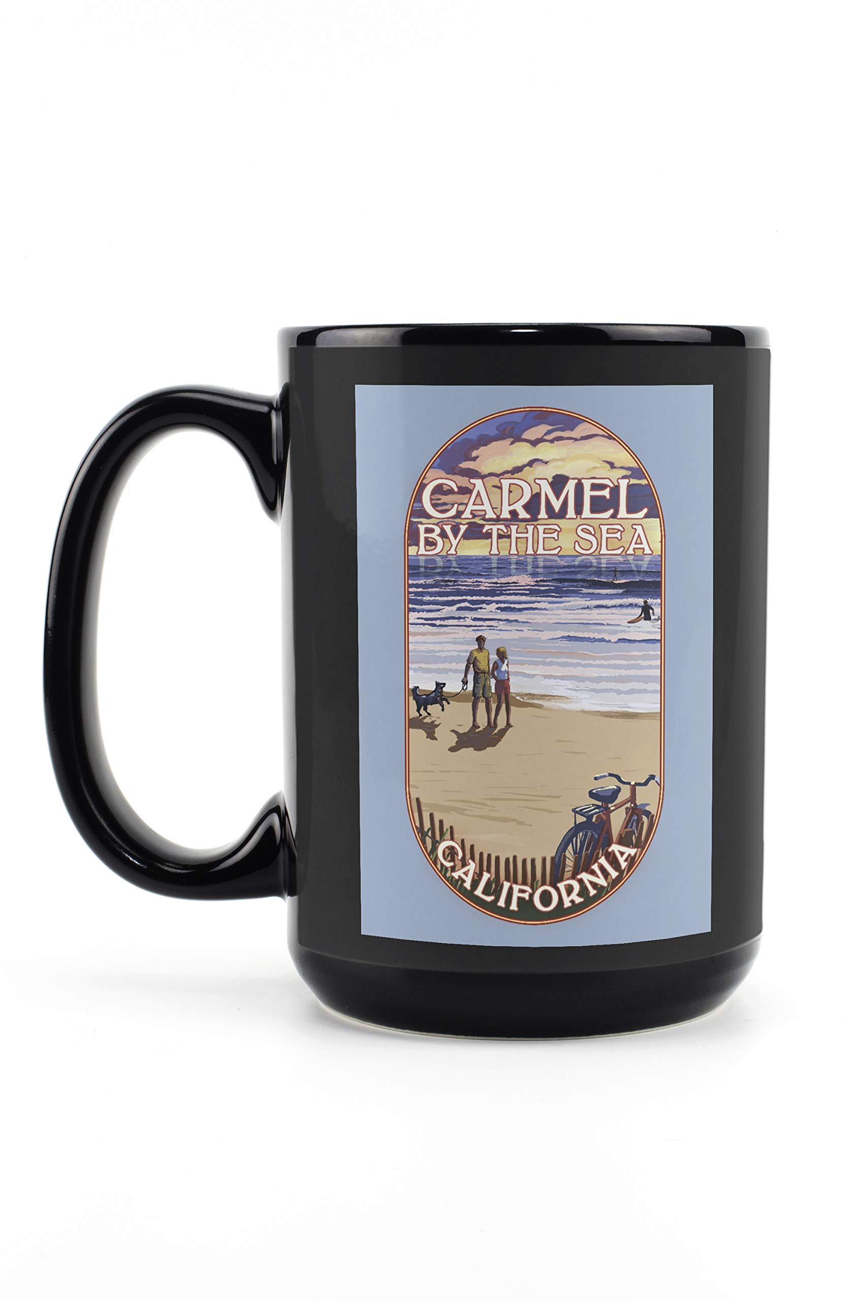 Lantern Press Carmel by the Sea California Beach Scene 15oz Black Ceramic Coffee Mug - Microwave & Dishwasher Safe - Perfect for Home, Office & Gifts