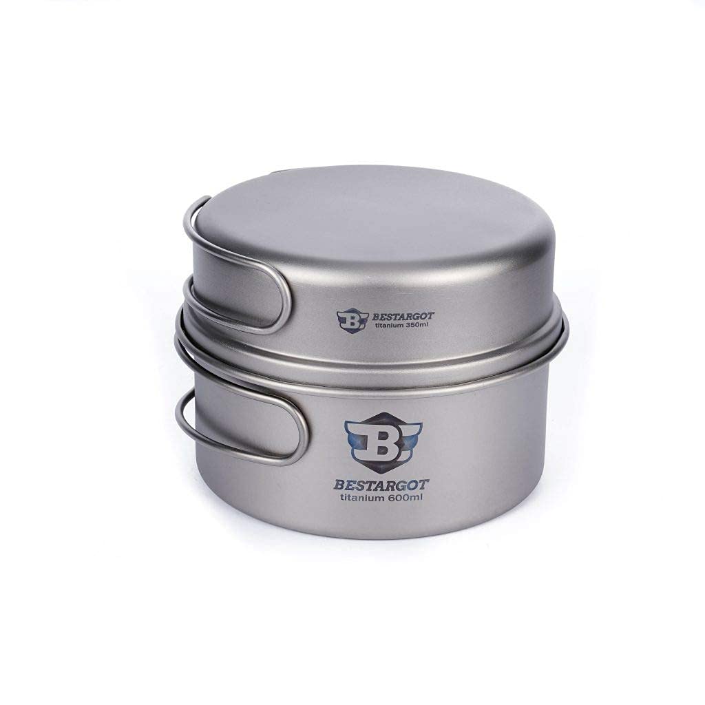 Bestargot 600ml Titanium Camping Pot with 350ml Frying Pan - Lightweight Cookware Set for Backpacking, Hiking & Outdoor Adventures