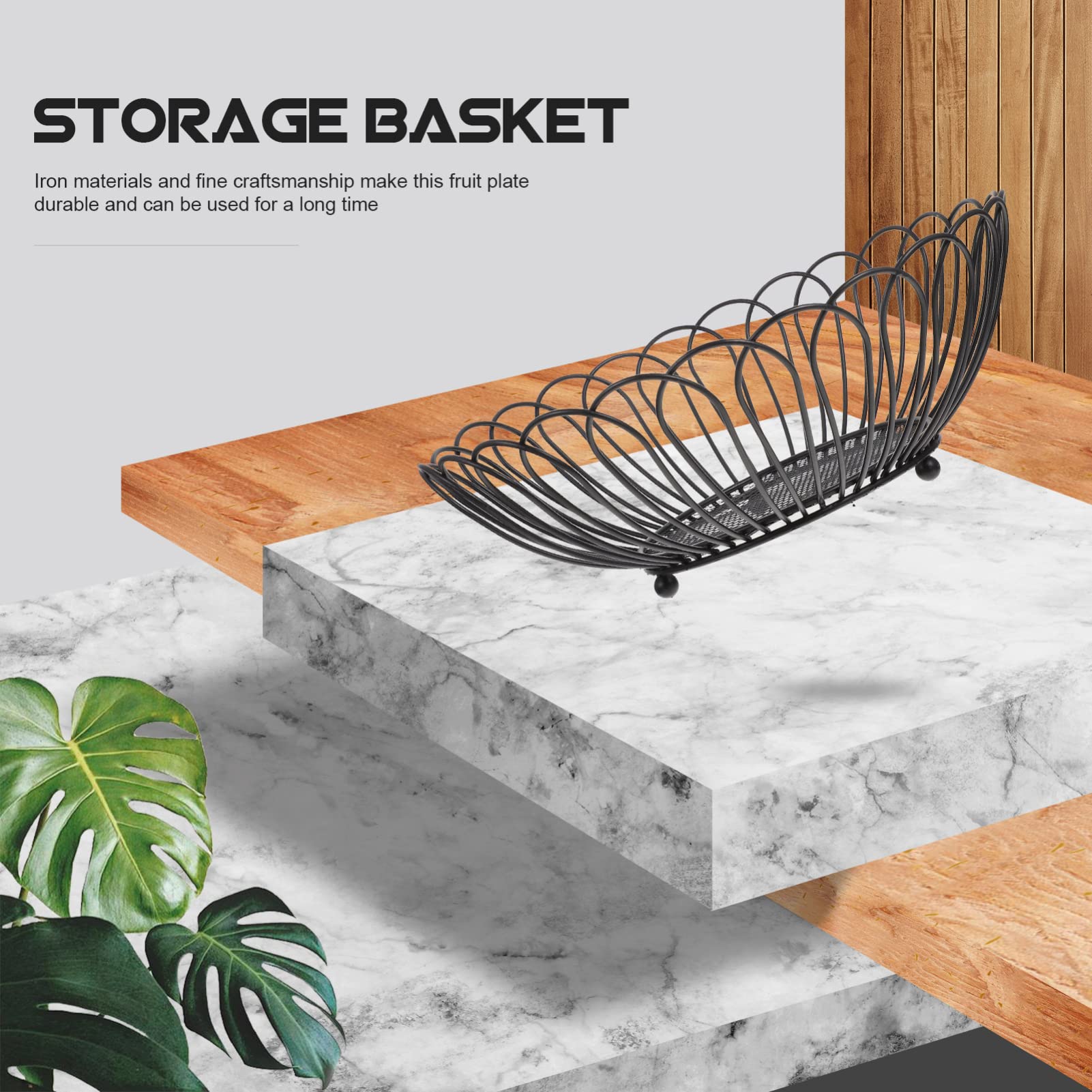 Angoily Round Wire Basket - Metal Fruit & Vegetable Storage Basket, Iron Arts Bread Bowl Stand - Decorative Snacks Holder & Candy Dish for Kitchen Countertop, Dining Room Table - Perfect for Organizing Produce, Displaying Bread, or Serving Snacks at Parties (Black)