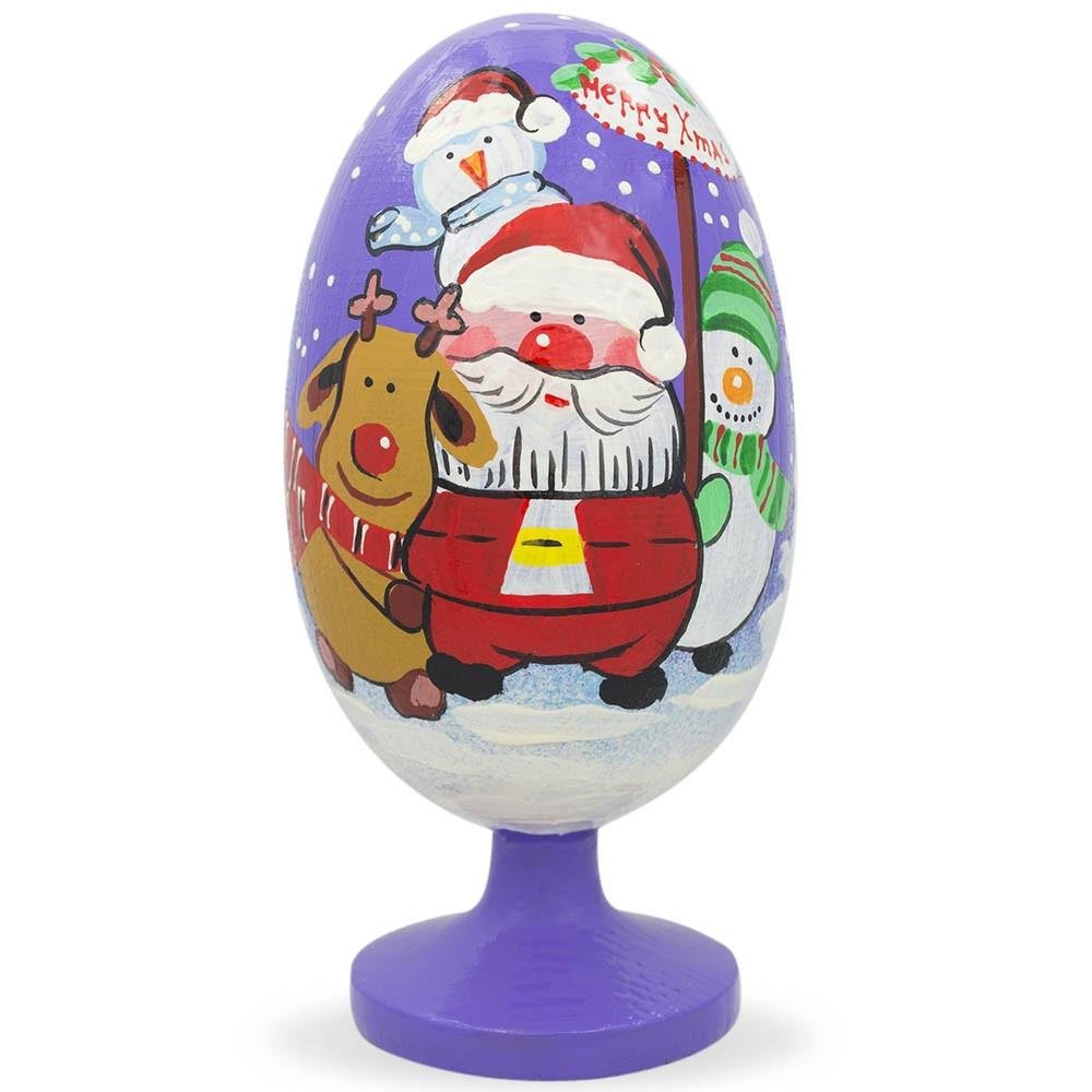 Best Pysanky Santa, Snowman and Reindeer Friends Christmas Wooden Figurine Set - 4.75 Inch Handmade Holiday Decor for Tree, Mantel, and Tabletop Display