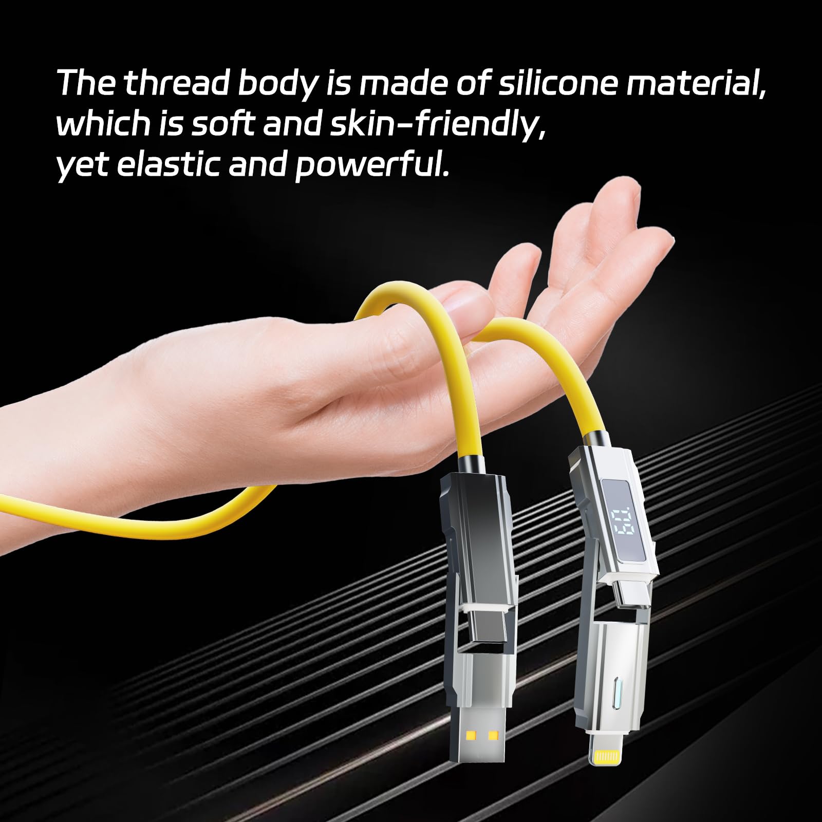 1M 4-in-1 Silicone Fast Charging Cable - 60W USB C Cable, Lightning Cable, USB C to Lightning, USB C to Type C, USB A to Lightning, USB A to Type C - Perfect for iPhone, Android, iPad, MacBook & Travel Charging