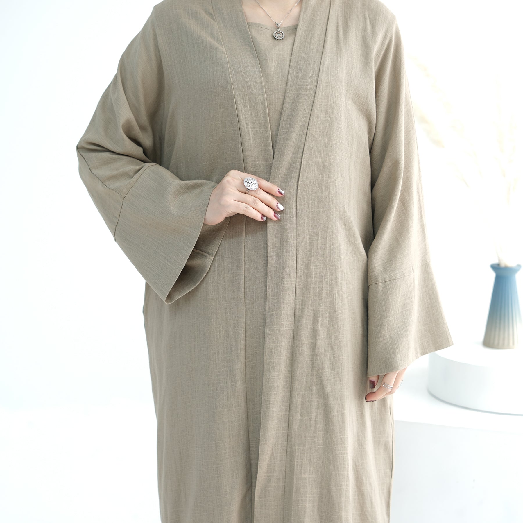 Aviella Women's Linen Pajama Set - Soft Breathable Sleepwear Lounge Outfit in Khaki | Perfect for Summer Nights, Relaxing at Home & Vacation Comfort