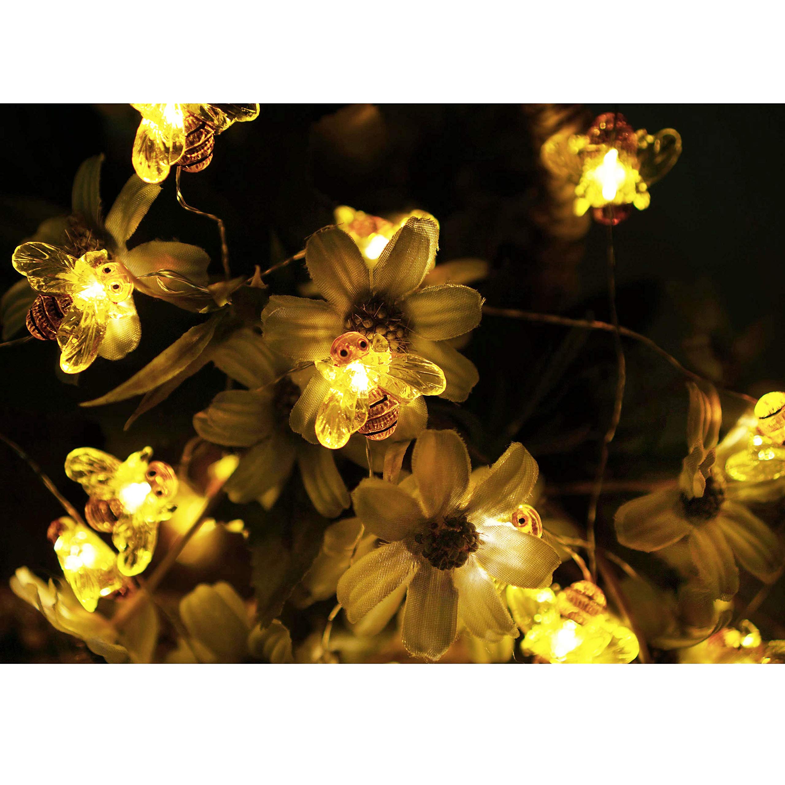 40 LED Honeybee Fairy String Lights - Waterproof, Battery Operated with Remote Control, 8 Lighting Modes for Wedding Decorations, Party Lighting, Christmas Tree, Garden, Patio, Bedroom & Outdoor Decor