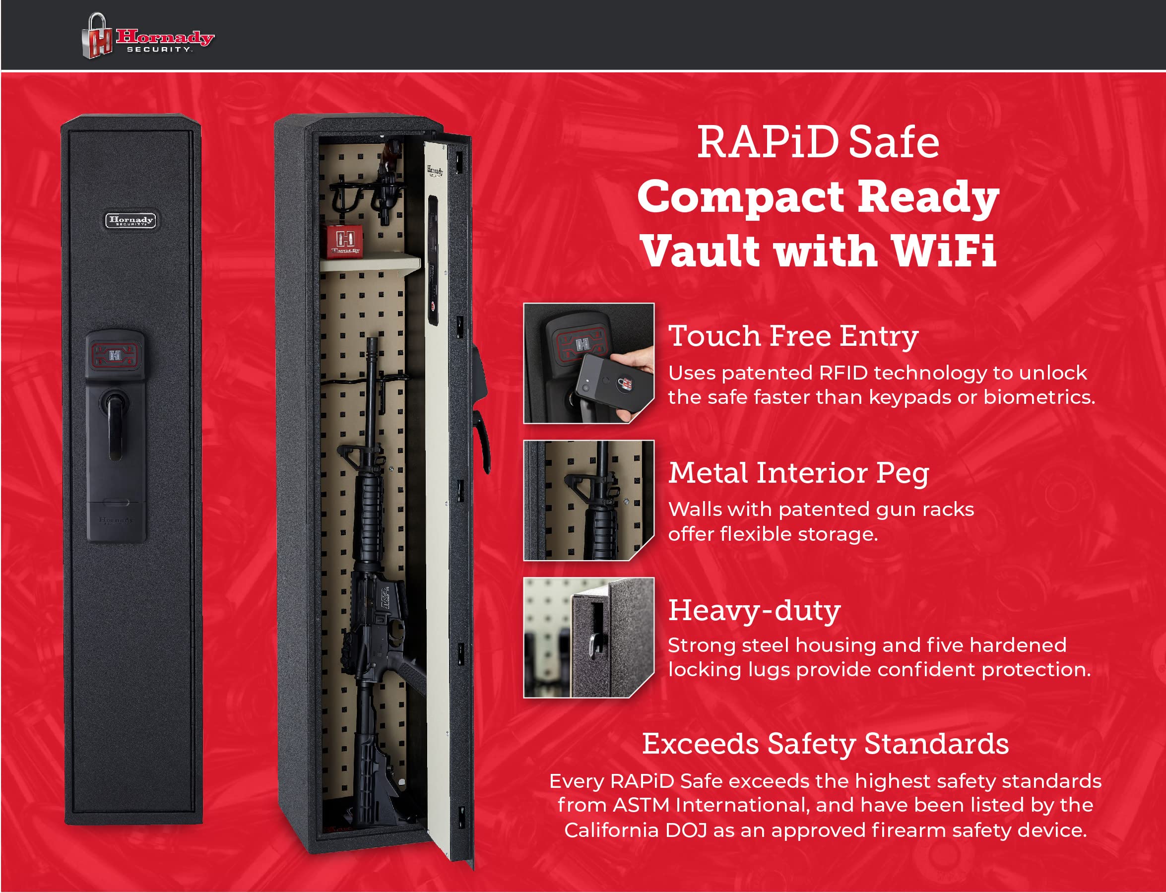 Hornady Rapid Safe Compact Ready Vault with WiFi - Smartphone Monitoring Safe with RFID Touch-Free Access & Heavy-Duty Steel Security Box for Valuables - Ideal for Home, Office, and Travel Gun Storage (Model 98196WIFI)