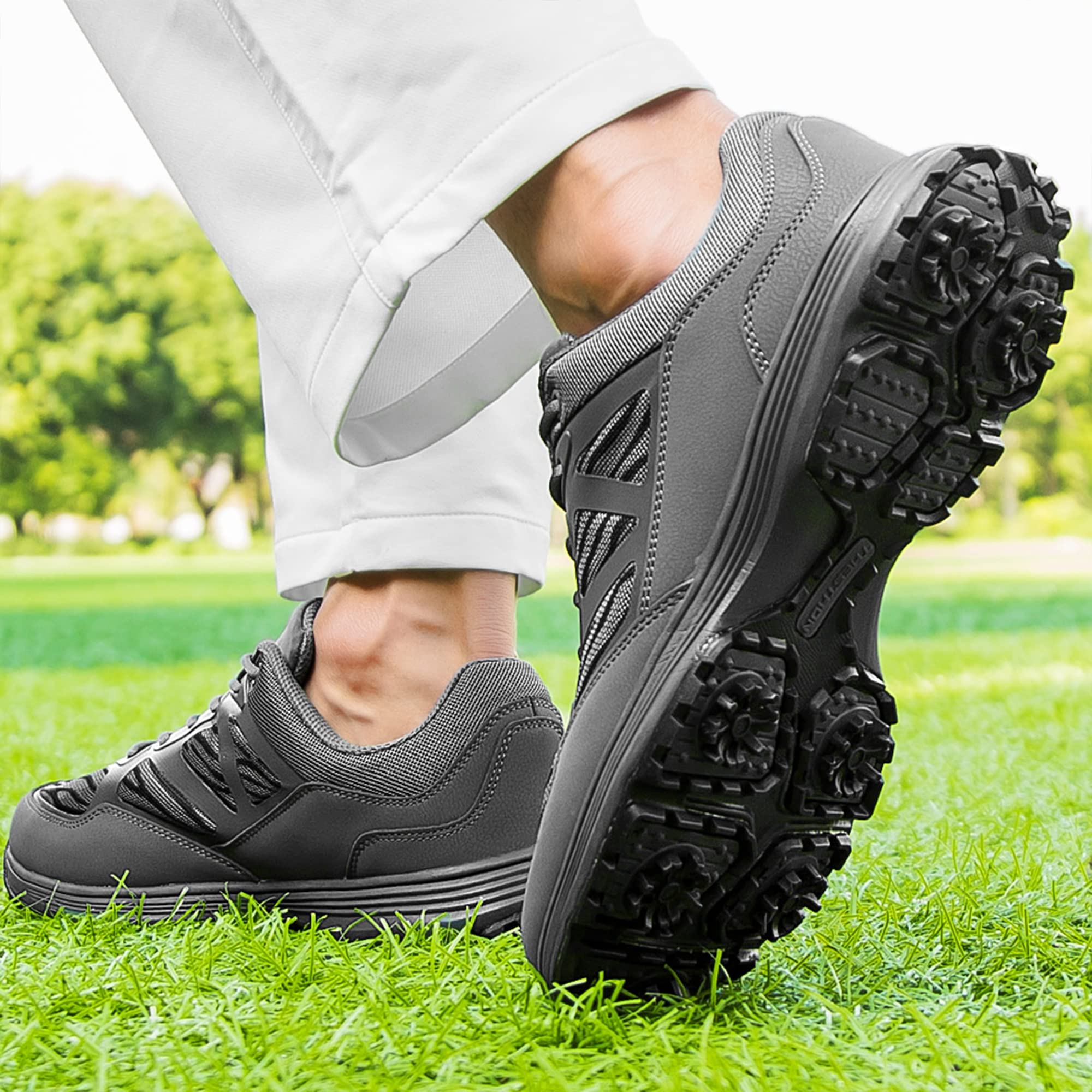 **Waterproof Spiked Golf Shoes for Men - Lightweight Breathable Sneakers for Professional & Outdoor Sports - Large Size D7 | Perfect for Golfing, Walking & Casual Wear**