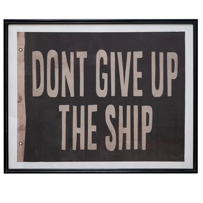 Vintage Large Glass Framed 'Don't Give Up The Ship' Nautical Flag - Perfect for Home Office Decor, Man Cave Wall Art & Maritime Themed Gifts