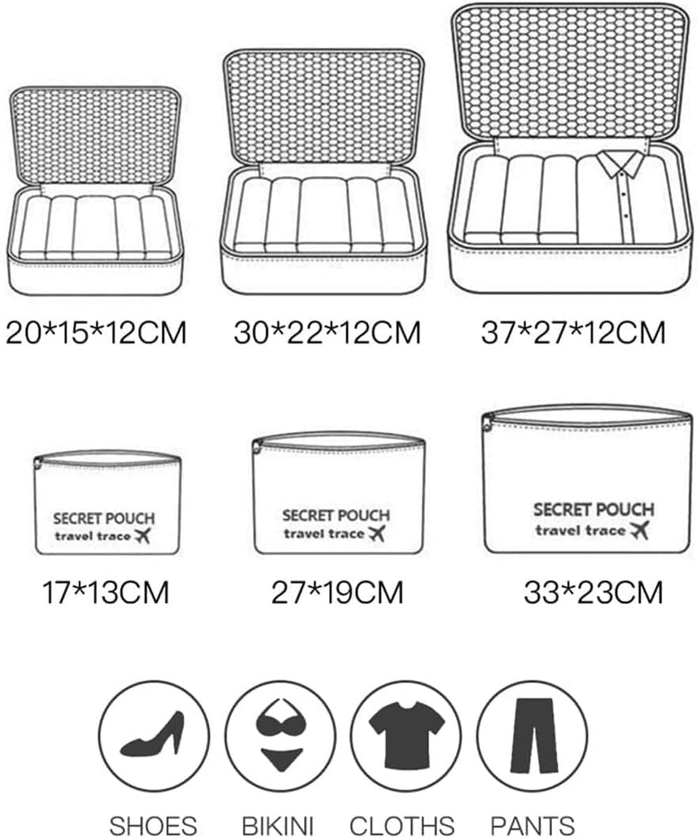 MOCOFO 6-Piece Travel Luggage Storage Bag Set - 3 Packing Cubes + 3 Small Garment Organizers for Suitcases (Blue) | Perfect for Airplane Carry-On, Vacation Packing & Closet Organization