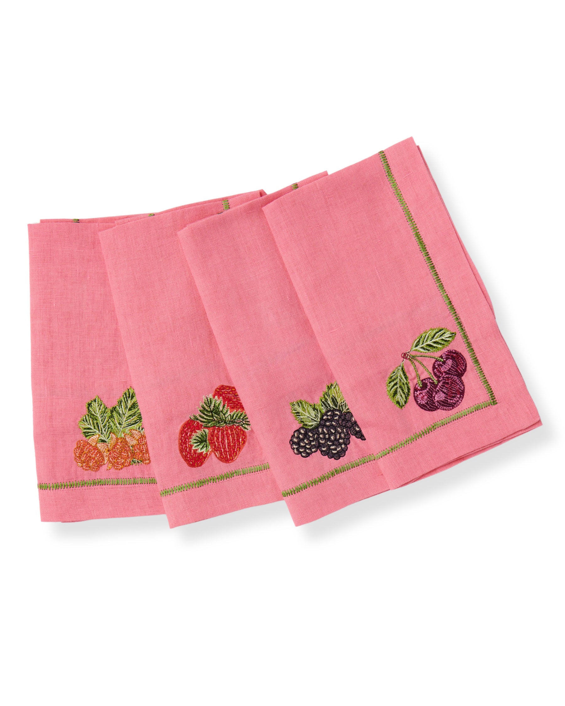 Berry Bliss Embroidered Linen Napkins Set of 4 - Premium Quality Table Linens for Dinner Parties, Weddings & Home Decor