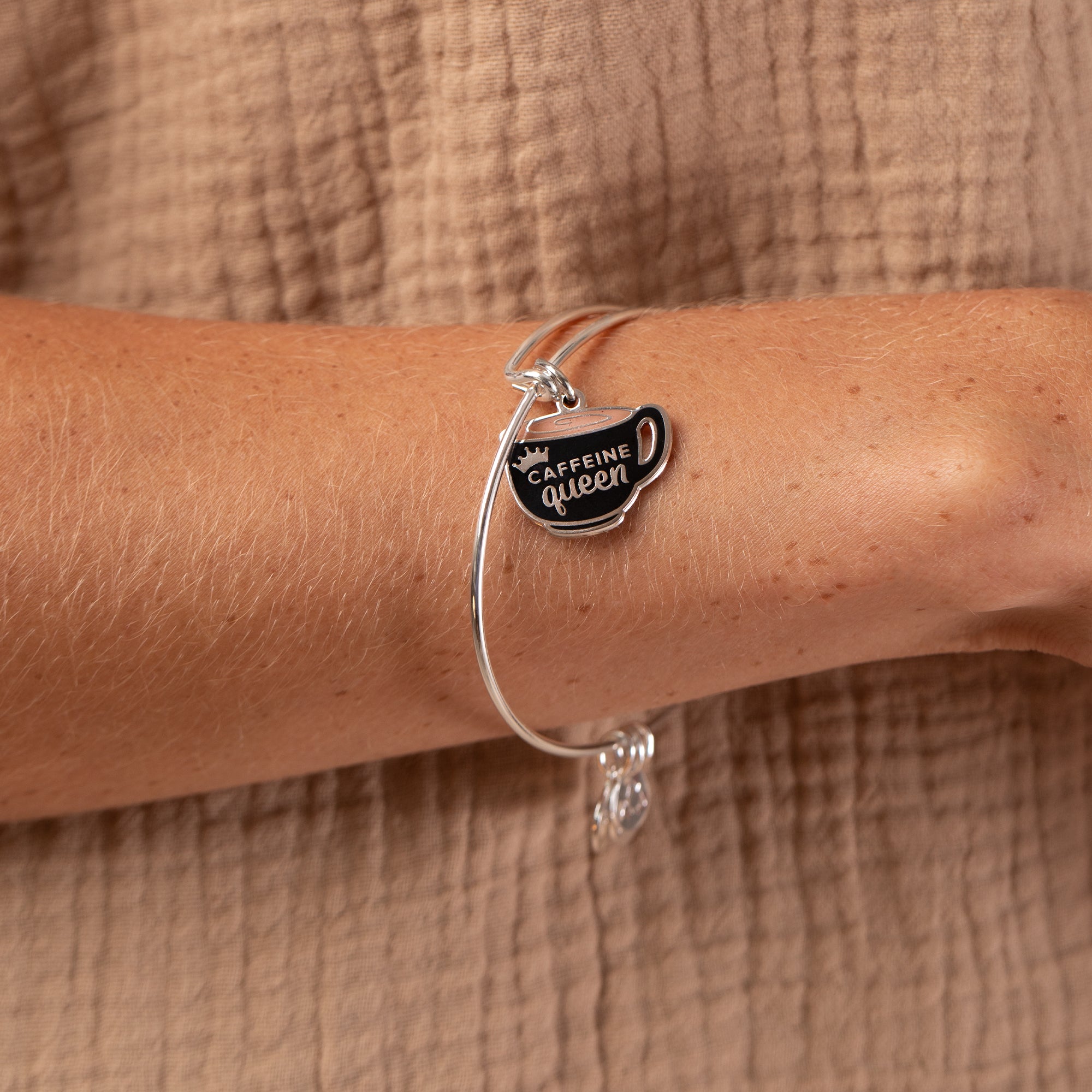 Caffeine Queen Coffee Mug Charm Bangle - Stylish Coffee Lover Bracelet for Women - Perfect Gift for Baristas & Coffee Enthusiasts - Great for Work, Cafes & Everyday Wear
