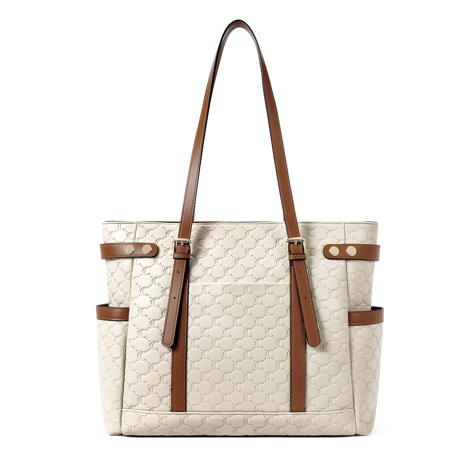 CLUCI Genuine Leather Laptop Tote Bag for Women - 15.6 Inch Professional Work Briefcase with Shoulder Strap - Perfect for Business, Office & Travel