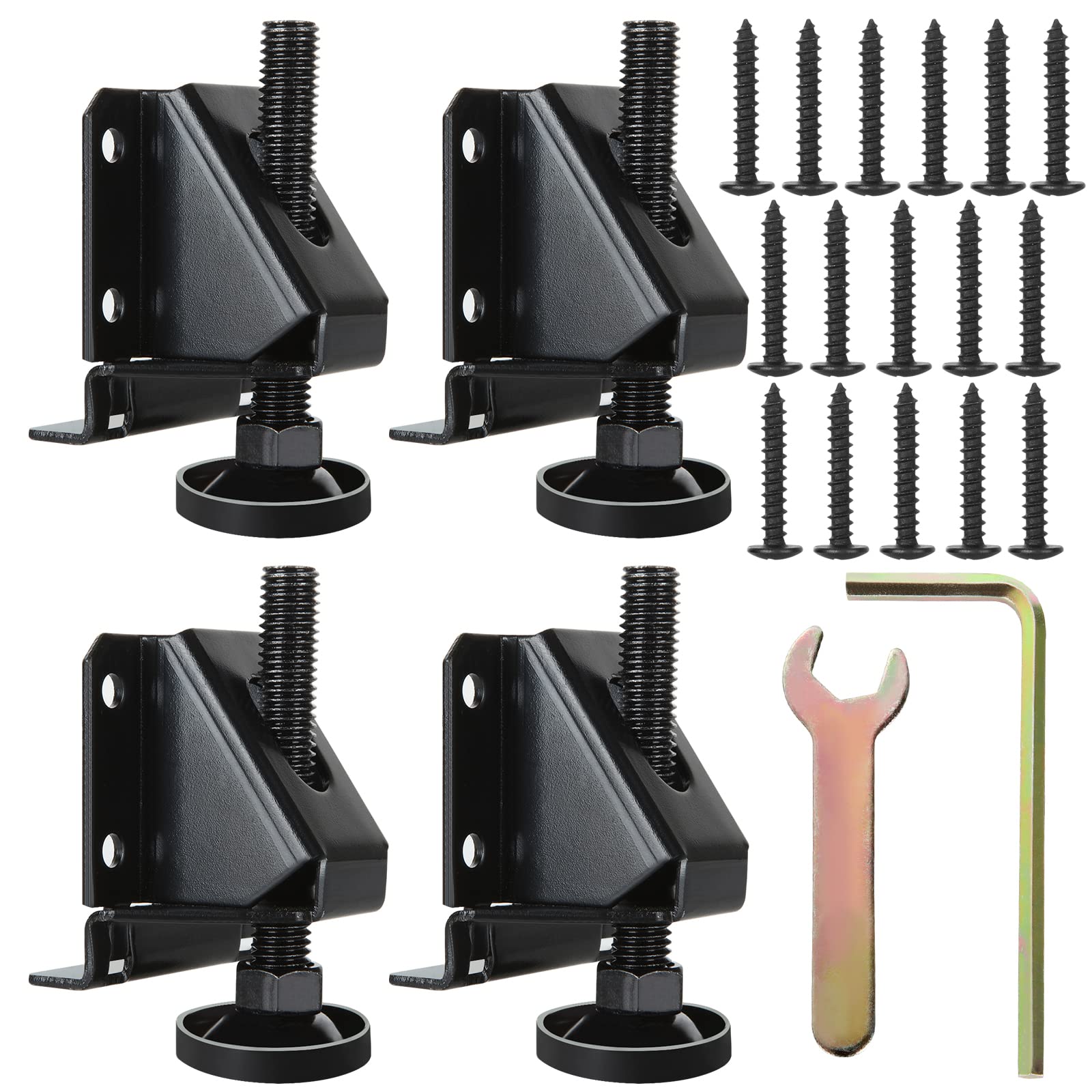 DAJAVE 4 Pack Heavy Duty Adjustable Leveling Feet with Screws, Lock Nuts & Wrench - Furniture Leg Levelers for Tables, Cabinets, Workbenches (Black) - Perfect for Uneven Floors & Home Office Setup