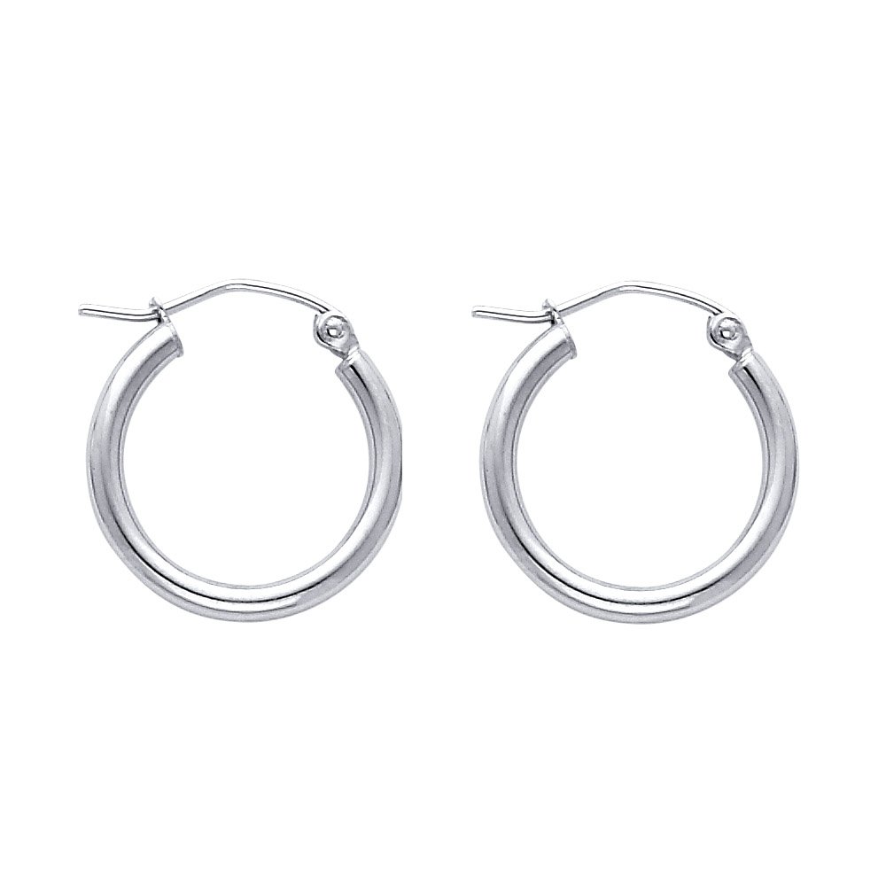 14K Yellow or White Gold Polished Hoop Earrings - 2mm Round Tube Design for Women | Perfect for Everyday Wear, Date Nights & Special Occasions