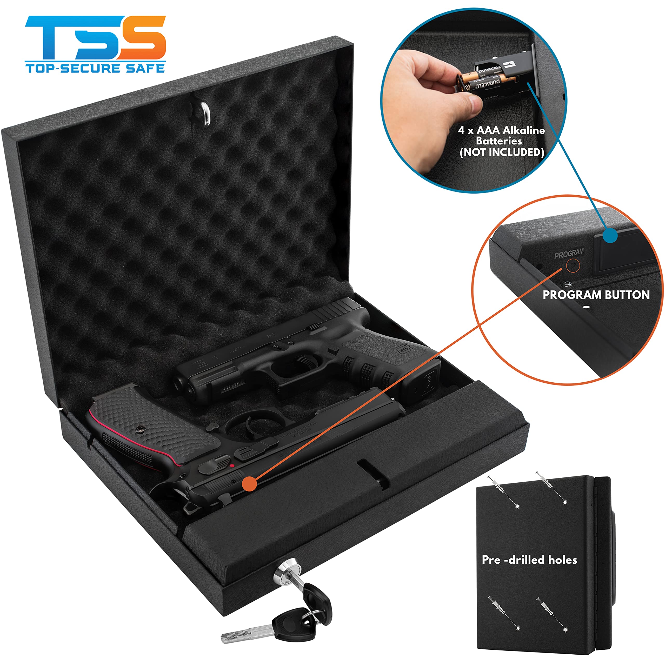 Personalized Gun Safe with Custom Text | 14 Font Options | Quick-Access Handgun Safe for Pistols with Digital Keypad & Backup Key Lock - California DOJ Certified | Perfect for Home, Office & Vehicle Security - Great Birthday Gift for Husband & Men