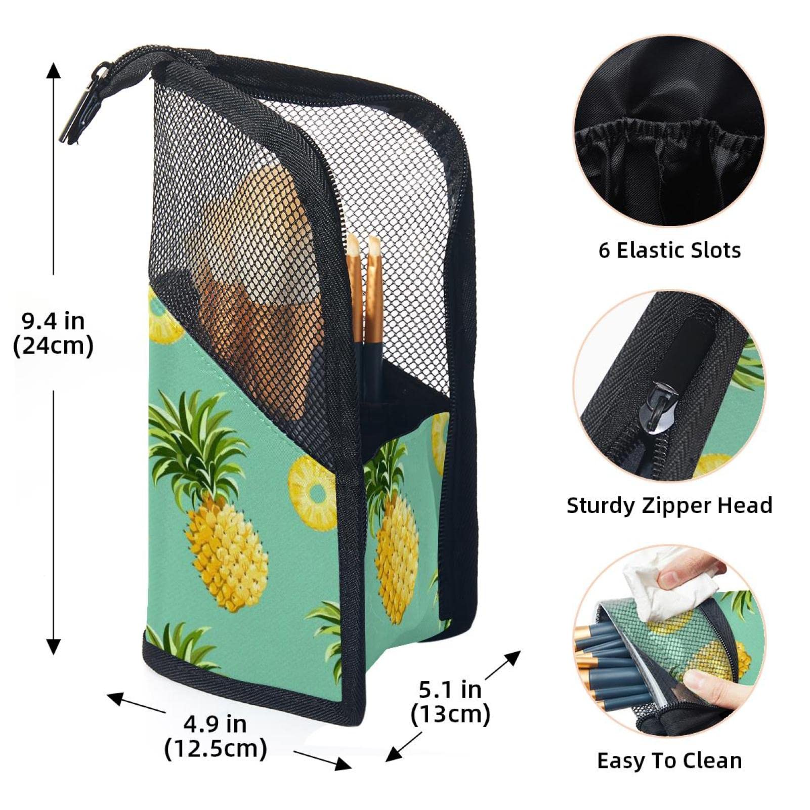 Portable Makeup Brush Organizer Bag with 12 Slots - Tropical Pineapple Design, Travel-Friendly Cosmetic Brush Holder Case - Perfect for Home Vanity & On-the-Go Makeup Touchups