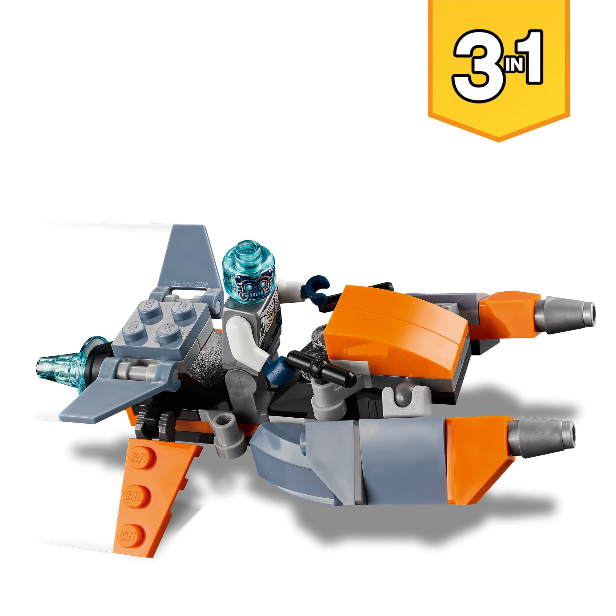 LEGO 31111 Creator 3-in-1 Cyber Drone Building Kit with Motorcycle & Robot Figure - Space-Themed STEM Toy for Boys & Girls Ages 6+ - Perfect for Creative Play, Birthday Gifts & Educational Fun