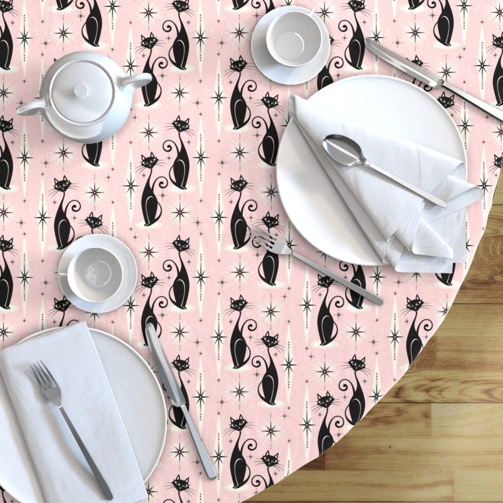 Retro Cat Mid Century Modern Vintage Pink Black Diamond Print 70
