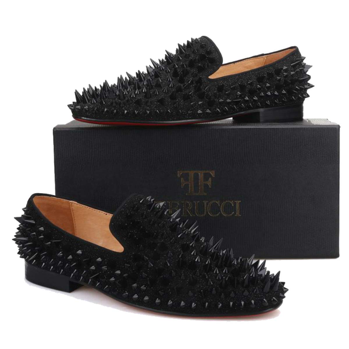 FERUCCI Men's Black Spiked Loafers with Crystal Rhinestones - Stylish Comfort for Casual Wear & Evening Outfits