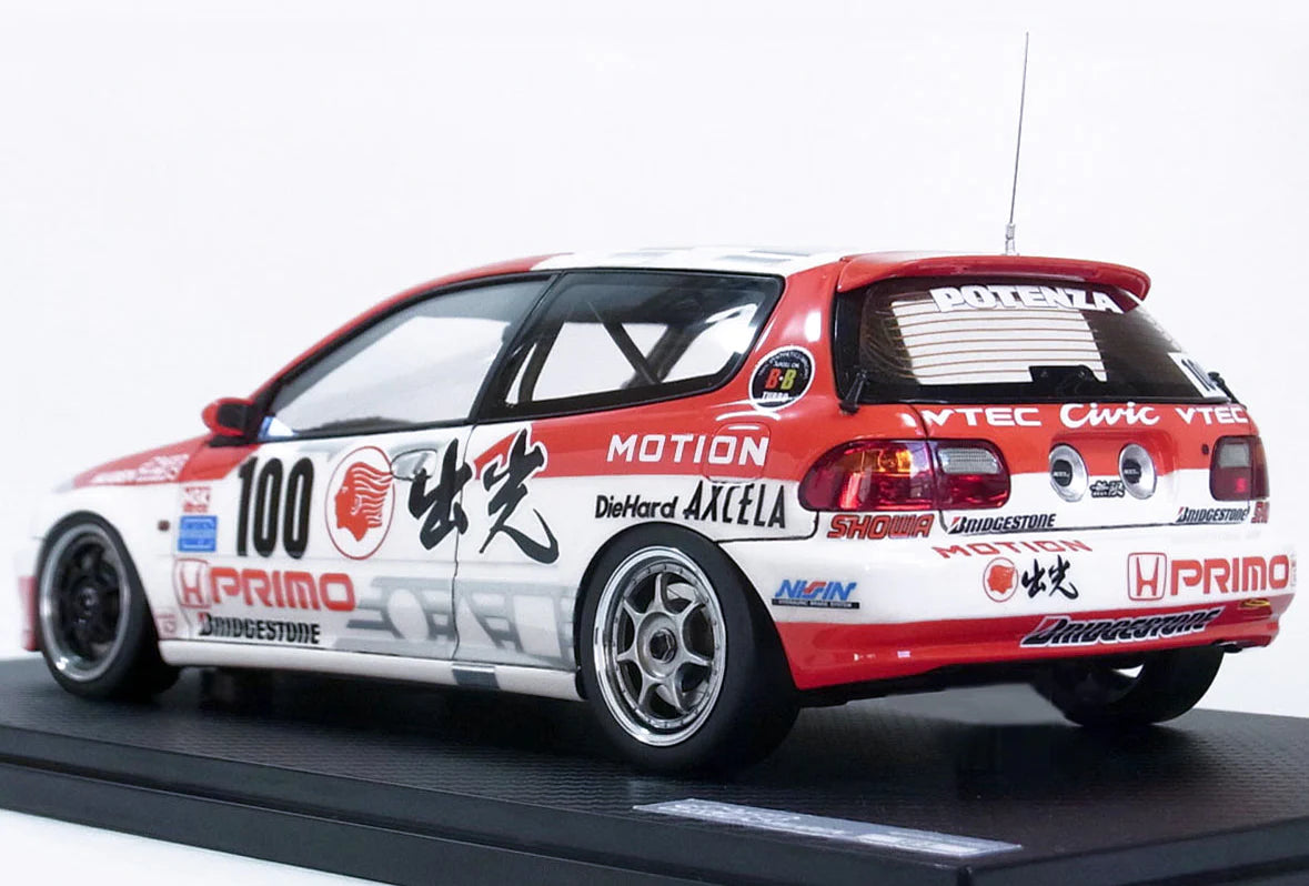 1:18 Scale Honda Civic EG6 Diecast Model Car - 1993 JTC Racing Version with Ignition Model, Idemitsu & Mugen Livery - Collectible for Car Enthusiasts & Display for Home/Office Decor