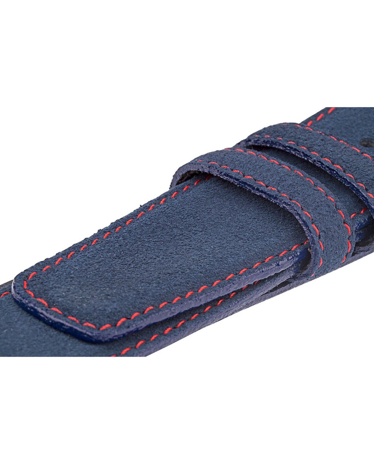 Montblanc Men's 35mm Blue Suede Belt with Red Stitch - Premium Replacement Strap for Dress Belts | Perfect for Business, Formal & Casual Wear