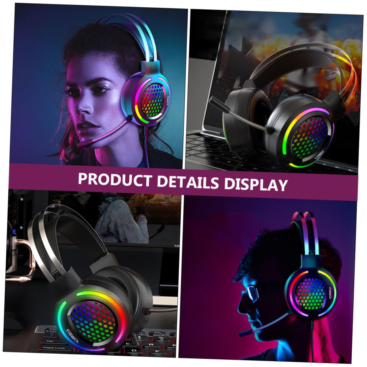 Gadpiparty Gaming Headset with LED Lights - 1PC Wired Over-Ear Headphones for PC, Laptop, Phone - Shine & Eat Design for Immersive Gaming & Music Experience