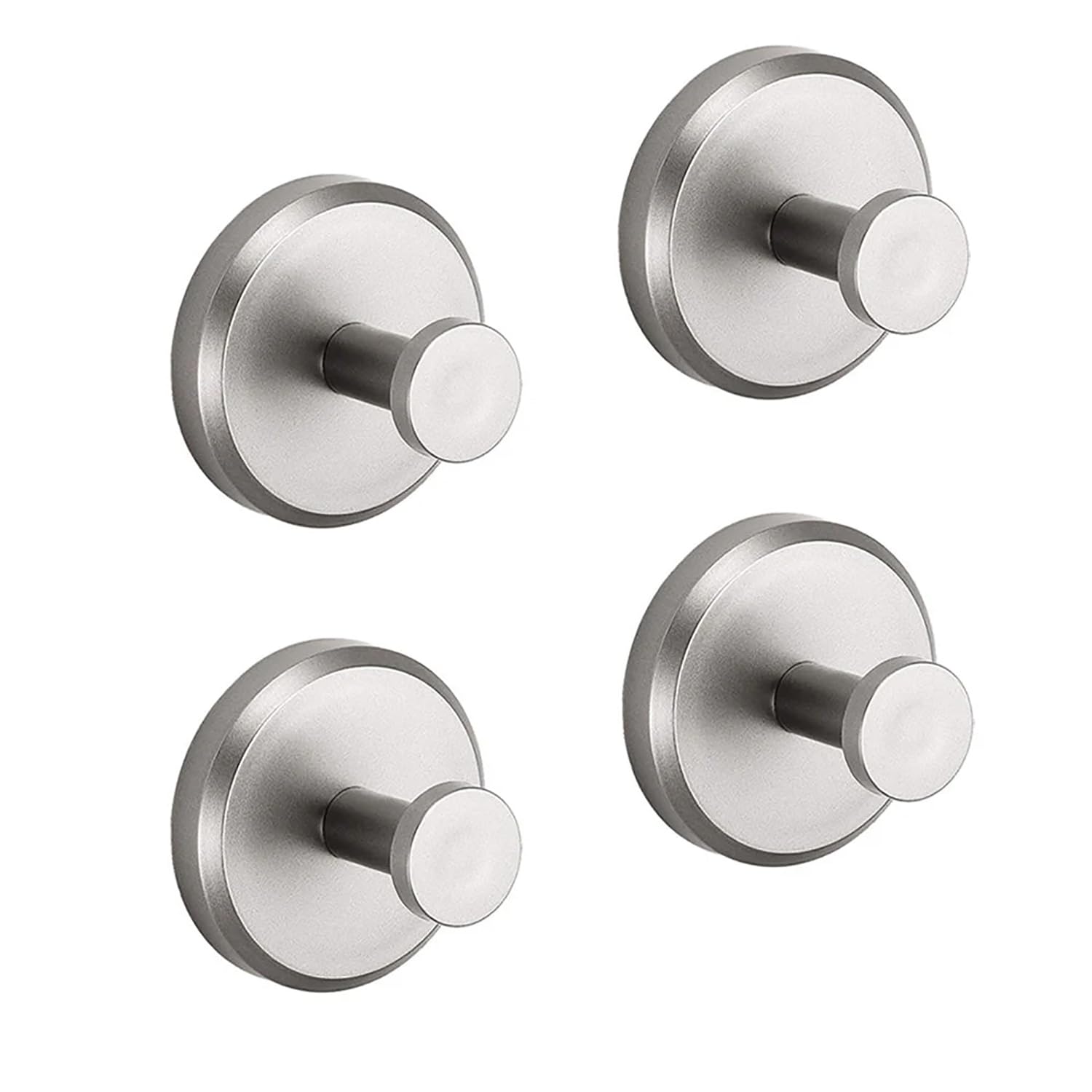 No-Drill Adhesive Hooks 304 Stainless Steel - Heavy Duty Wall Hooks for Bathroom, Shower, Kitchen - Strong Suction Cup Hooks for Towels, Robes, Utensils (4 Pack, Silver) - Perfect for Renters & Damage-Free Hanging