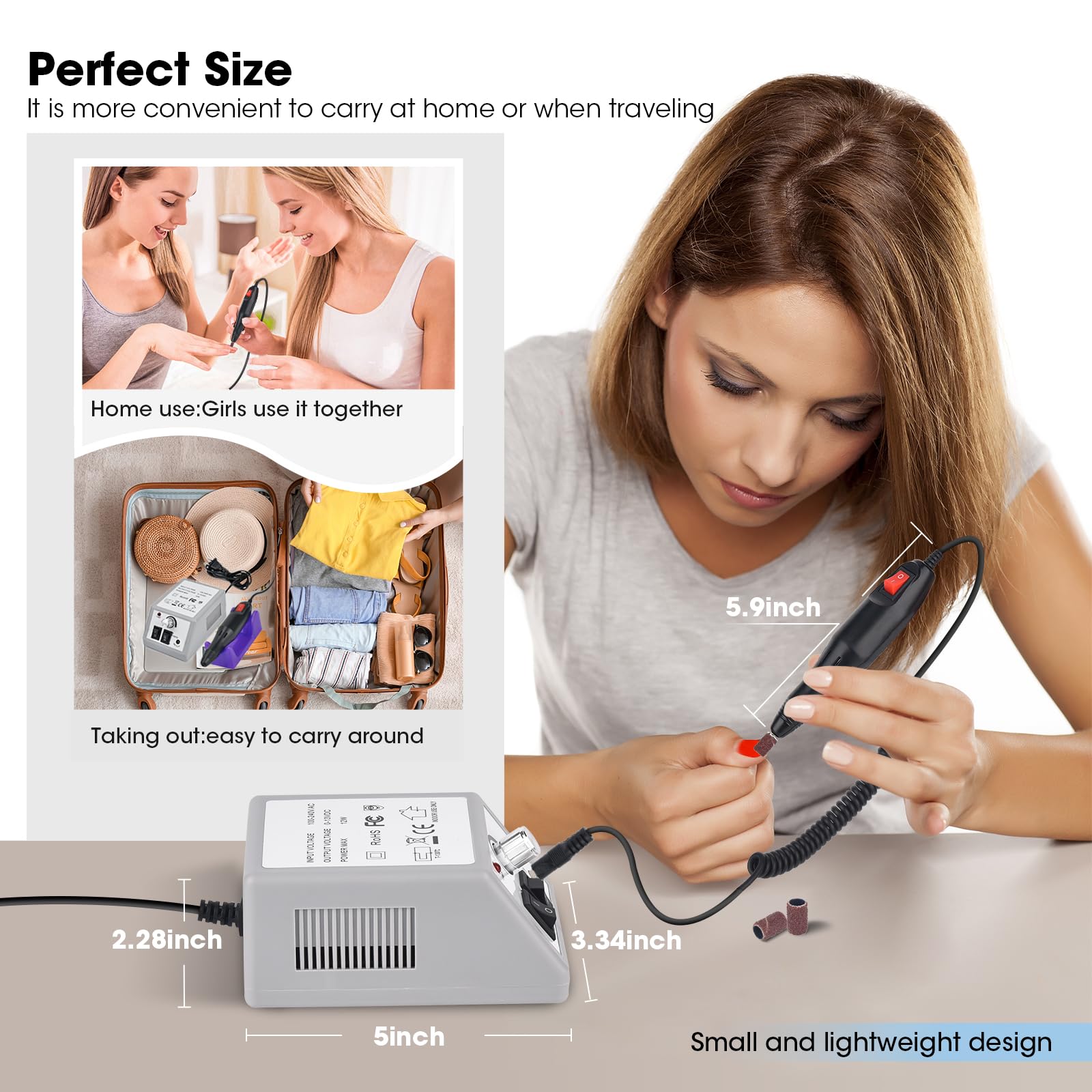 Professional Electric Nail Drill Machine Kit - Low Noise Manicure Pedicure Tool with 156pcs Sanding Bands for Acrylic Nails, Gel Polish Removal & Nail Art - Perfect for Salon & Home Nail Care