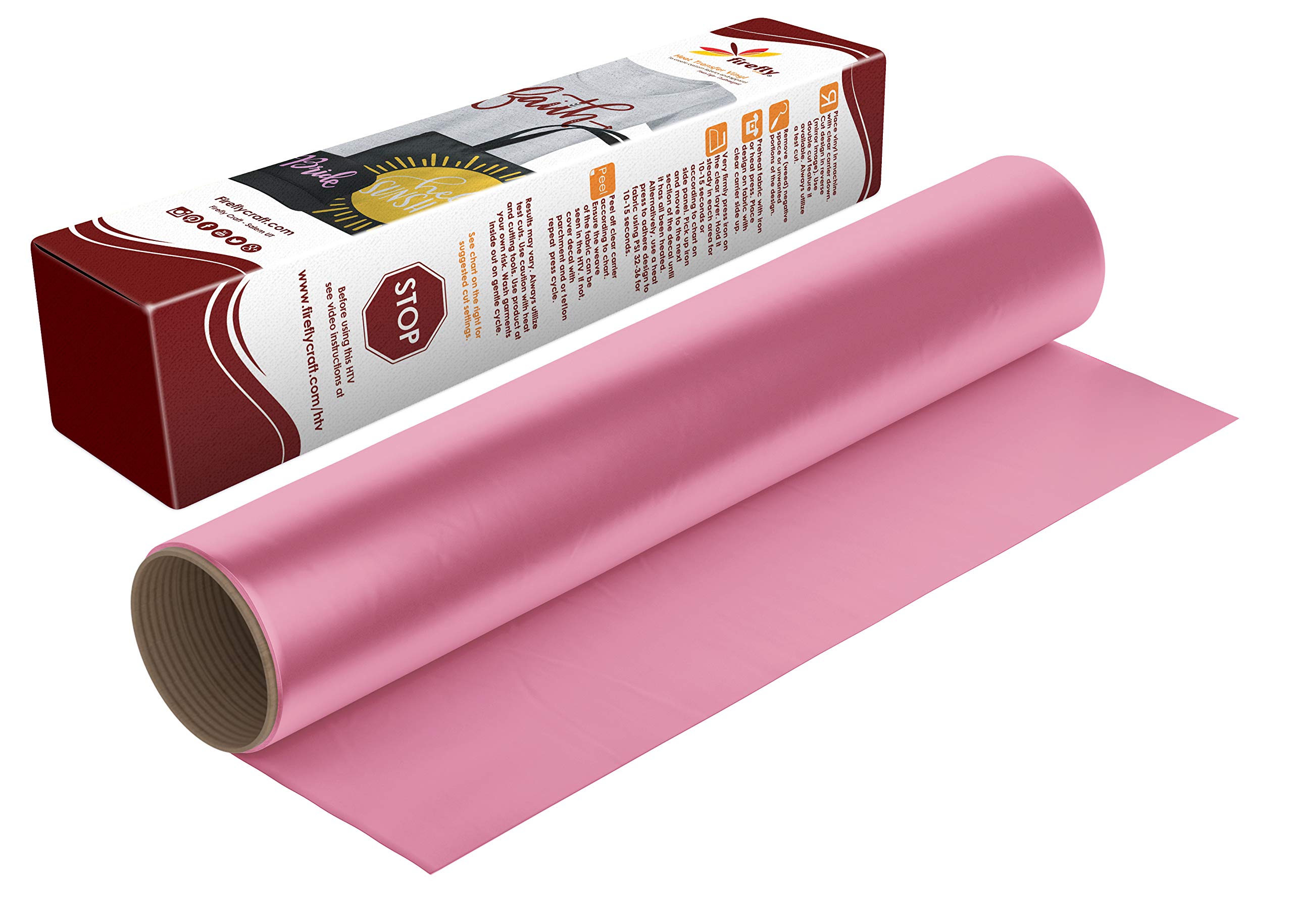 Firefly Craft Heat Transfer Vinyl Sheets - Pink HTV Vinyl for Cricut & Silhouette Cameo - Iron On Vinyl for T-Shirts, Bags & DIY Crafts - Easy Cut & Weed - 12