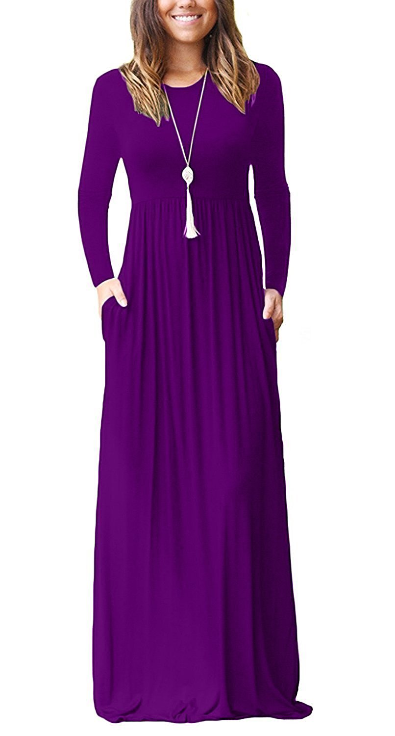 GRECERELLE Women's Long Sleeve Maxi Dress - Loose Fit Casual Plain Long Dress with Pockets | Perfect for Everyday Wear, Beach Cover Up & Vacation Outfits
