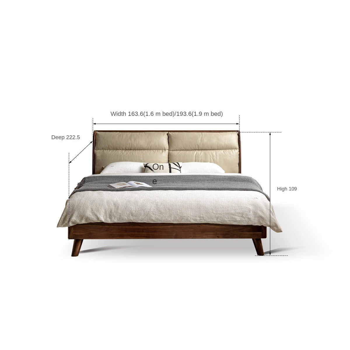 Premium Black Walnut Solid Wood Leather & Tech Fabric Bed Frame - Modern Platform Bed for Master Bedroom, Guest Room & Dormitory