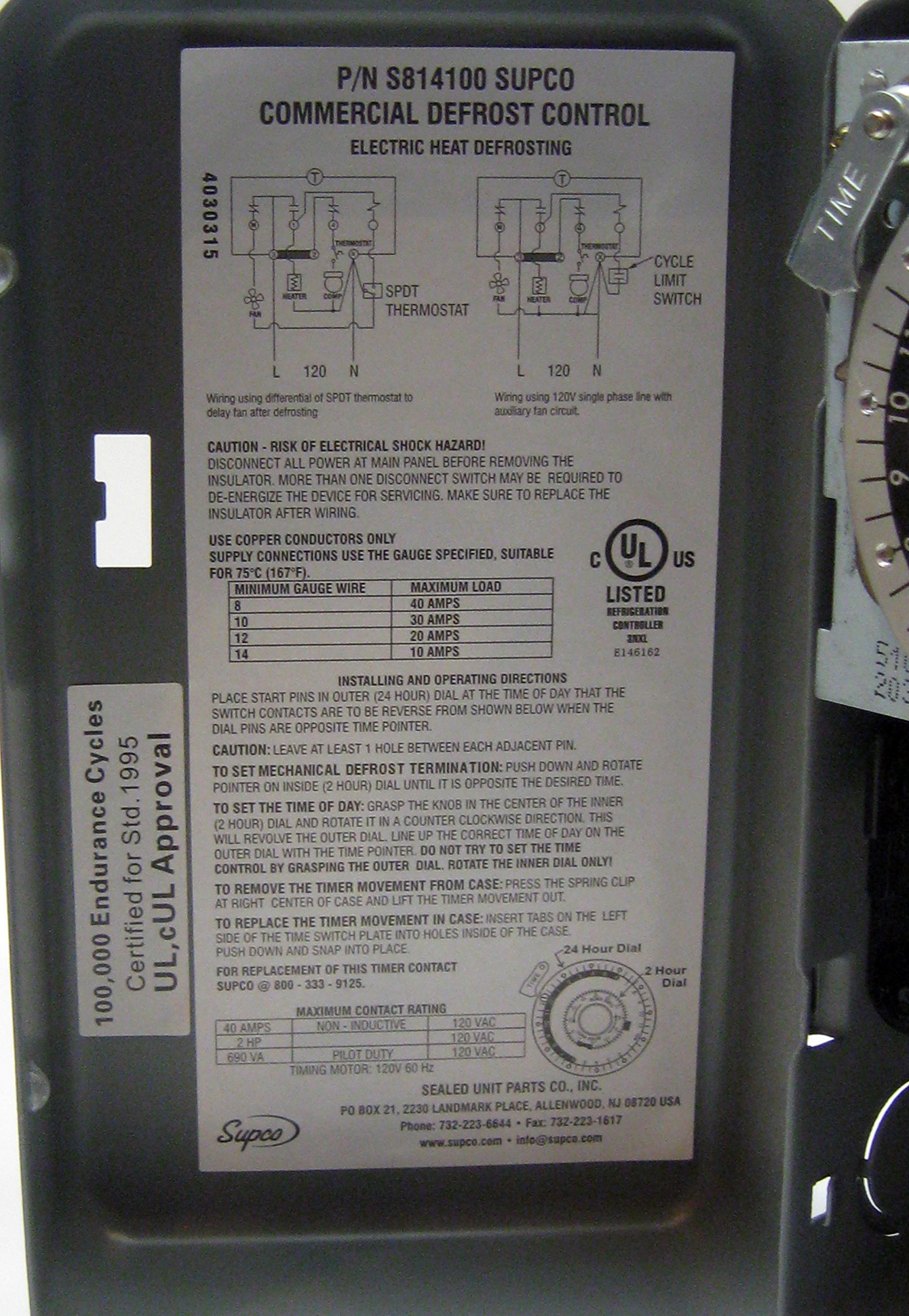 Supco S8141-00 Commercial Defrost Timer Replacement for Paragon 8141-00 - Heavy Duty Freezer & Refrigerator Defrost Control for Walk-in Coolers, Commercial Kitchens, and Food Storage Units