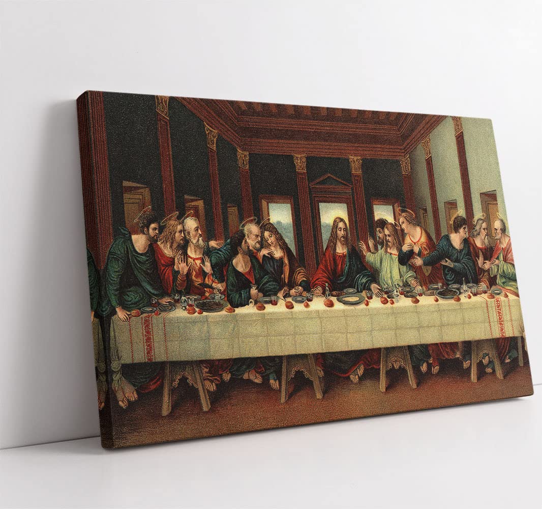 The Last Supper Oil Painting Reproduction - 28x40 Inch Framed Canvas Wall Art, Jesus Christ Religious Decor for Dining Room, Church & Home - Christian Gift & Biblical Artwork