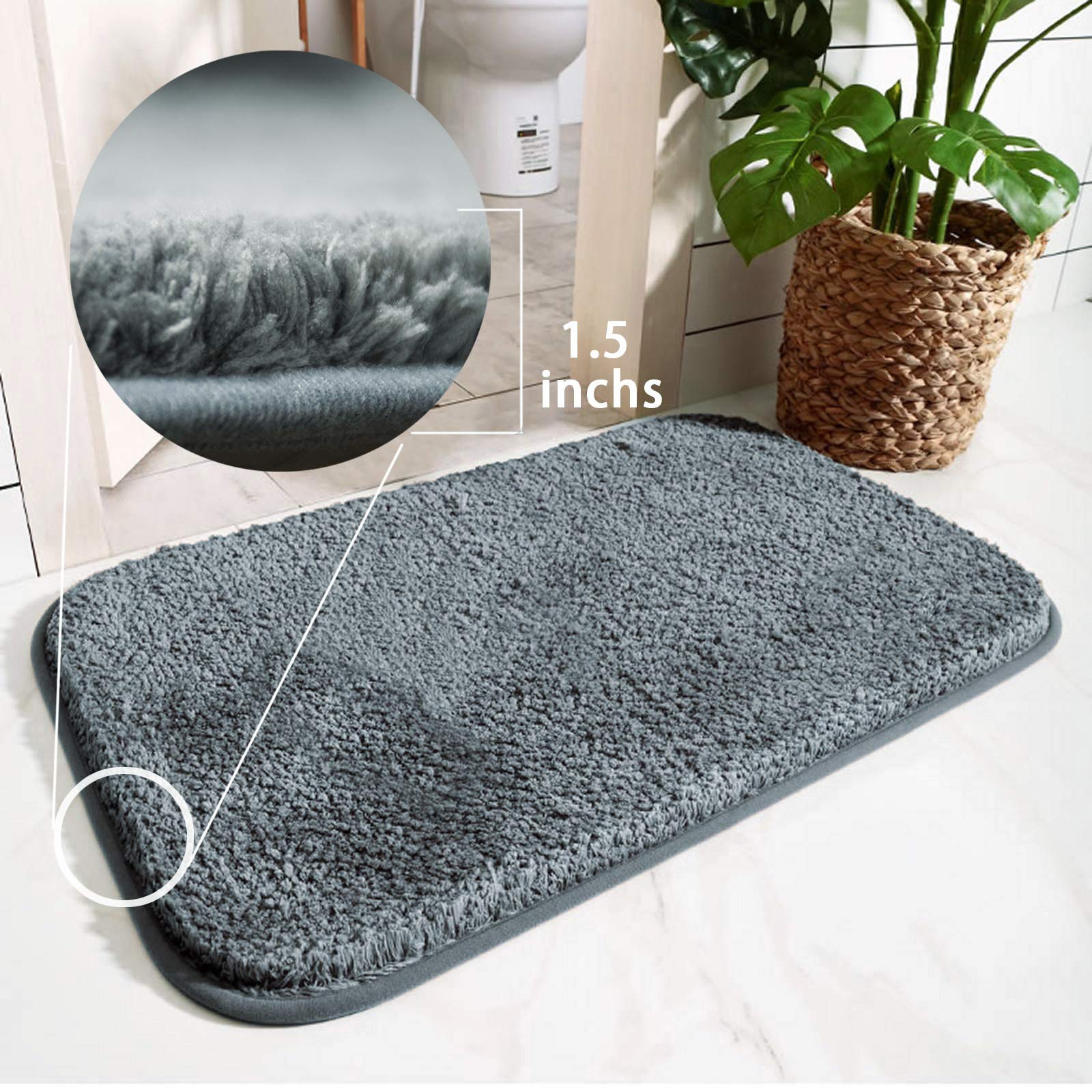HALLYONA 20x32 Non-Slip Bath Rugs Set - 2pcs Washable Plush Runner for Bathroom & Indoor Use (Lava Gray)