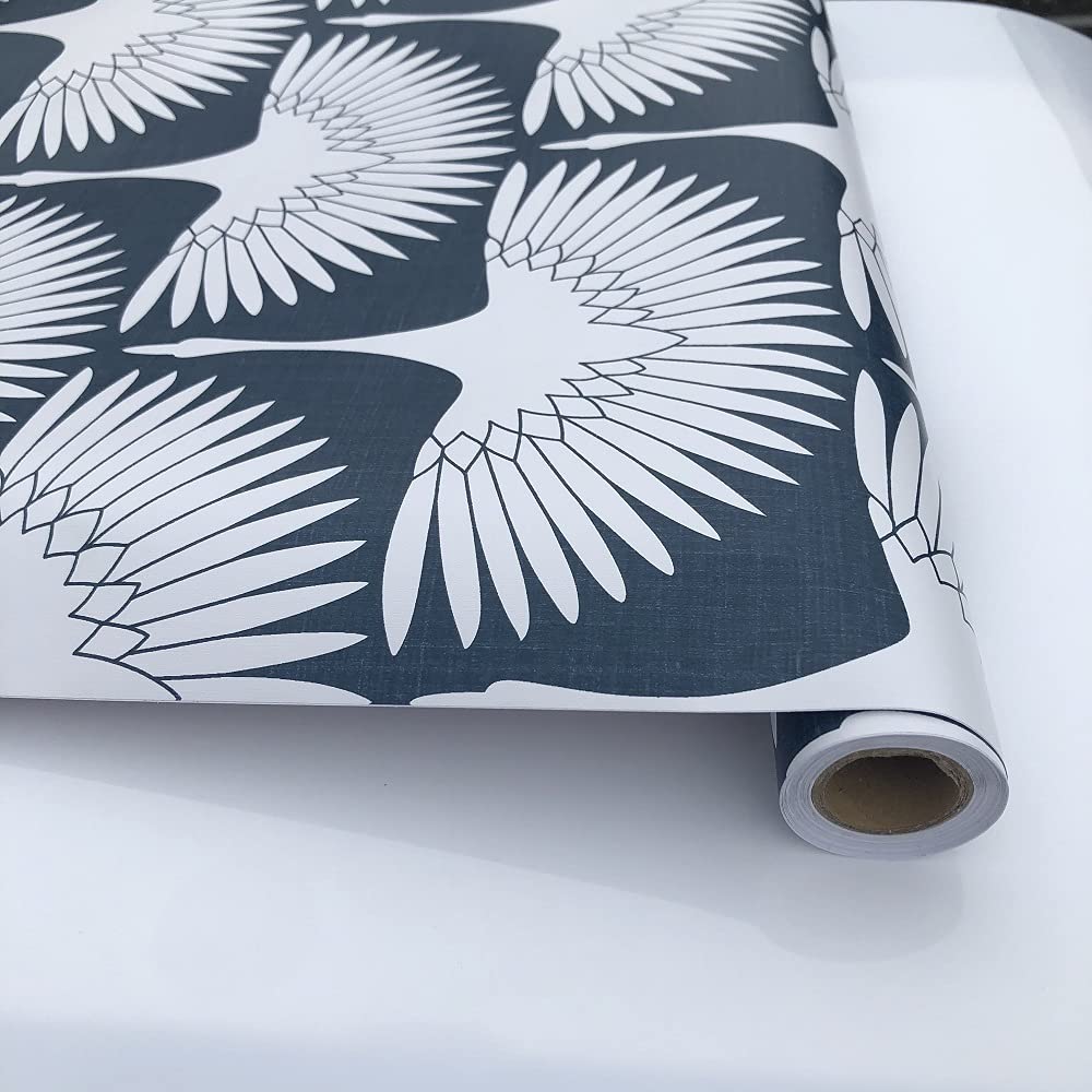 Denim Blue Peel and Stick Wallpaper - Feather Flock Design, Removable Waterproof Vinyl Film (78.7
