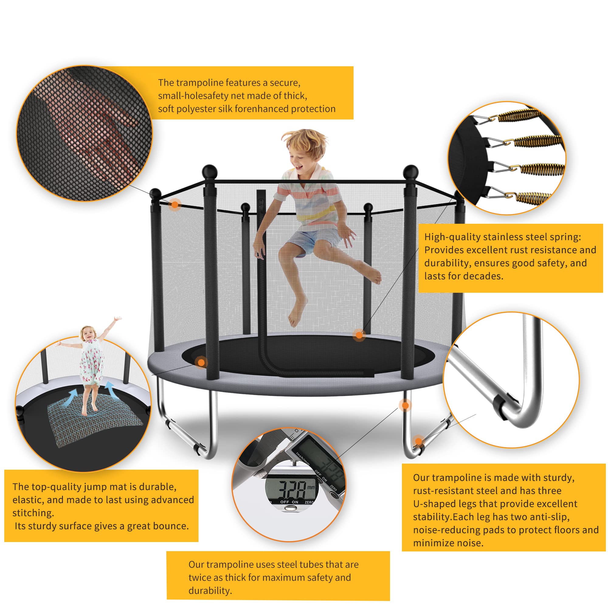 EL&IT 5FT Kids Trampoline with Safety Net - Indoor & Outdoor Toddler Trampoline for Ages 1-8, Round Mini Bouncer with Enclosure - Perfect Birthday Gift for Boys & Girls | Backyard Fun, Exercise, Playtime Activity
