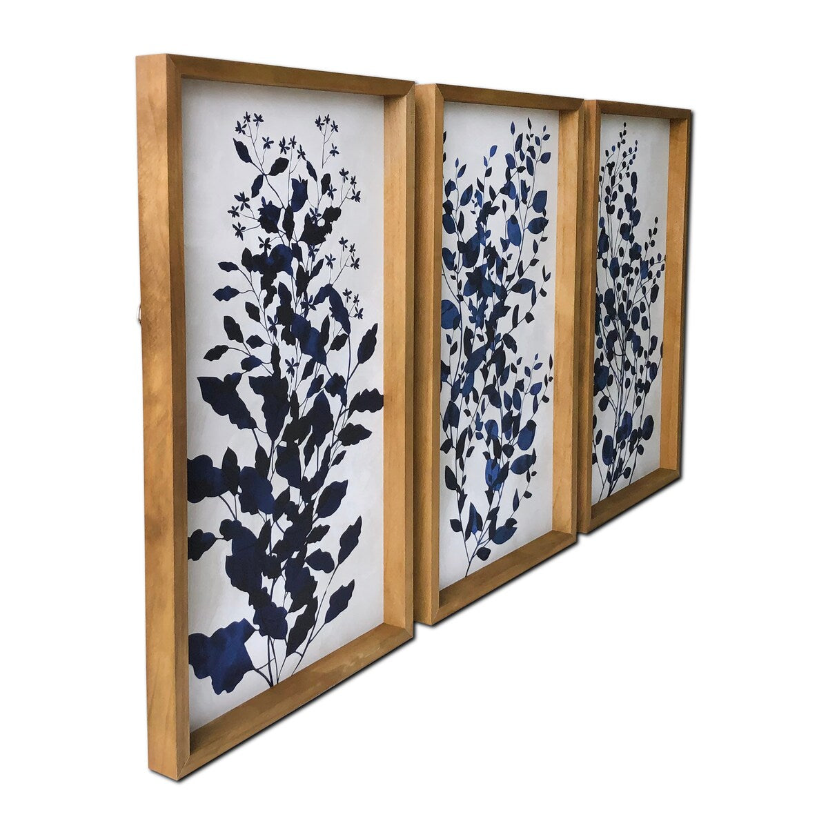 Blue Branches 3-Piece Large Print Wood Framed Canvas Wall Art - Modern Home Decor for Living Room, Bedroom & Office