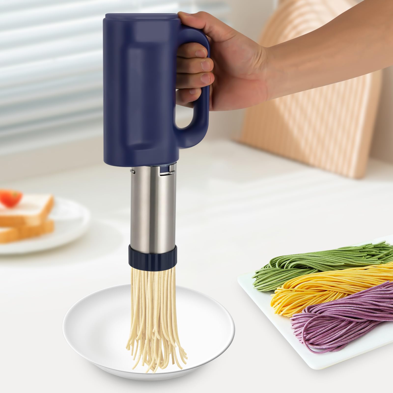 5-in-1 Electric Pasta Maker Machine - Handheld Cordless Noodle Maker for Homemade Pasta, Ramen & Dumplings | Portable Kitchen Gadget for Italian, Asian & Vegan Recipes | Perfect for Home Cooking, Camping & Small Kitchens
