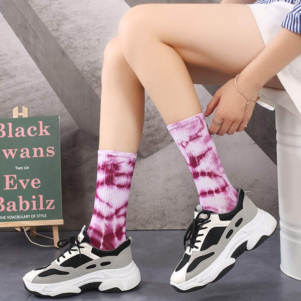 7-Pair Harajuku Cotton Skate Socks - Tie Dye Basketball Socks for Men & Women - Breathable Long Socks for Skateboarding, Hip Hop, Sports & Casual Wear (Random Colors)