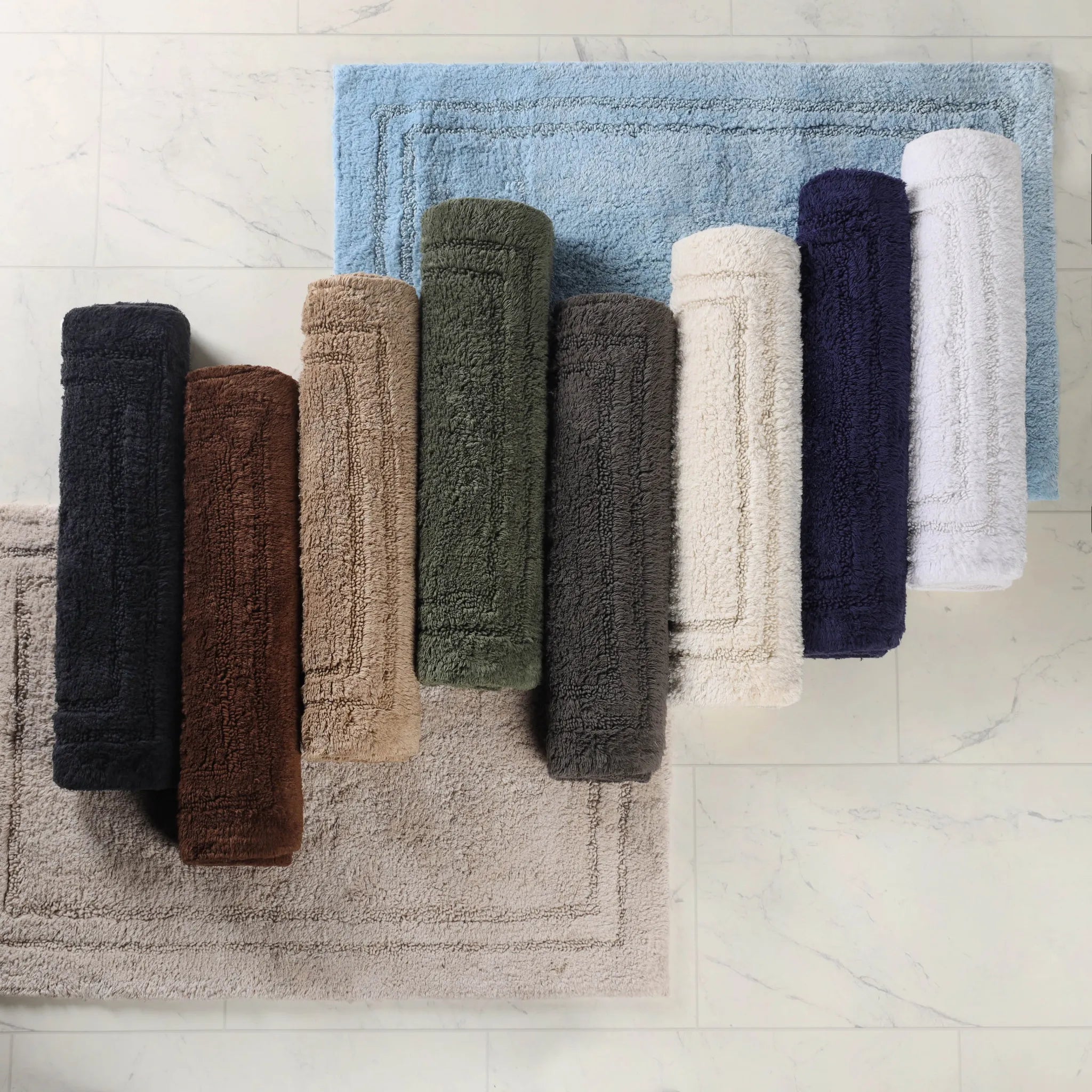 Non-Slip Cotton Bathroom Rug Set - 2 Piece Washable Absorbent Bath Mat with Anti-Skid Backing for Bathroom, Shower & Vanity Area