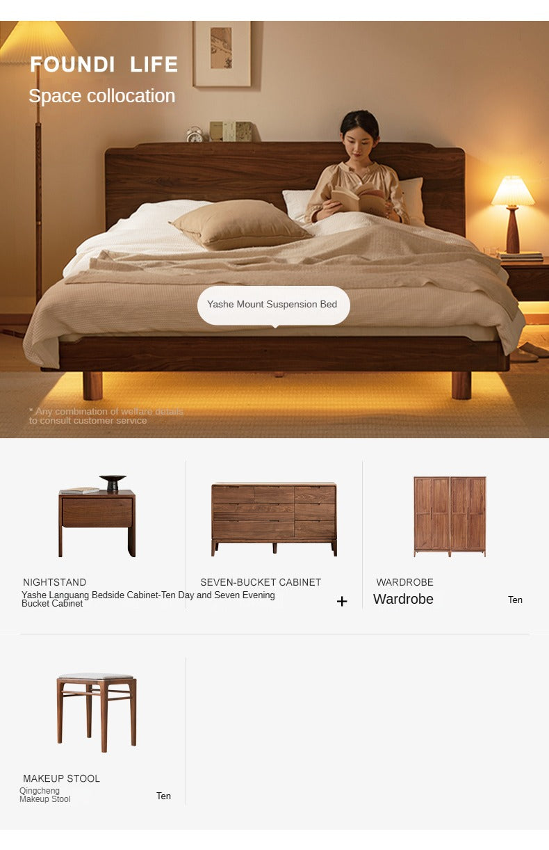 Solid Black Walnut Wood King Size Bed with LED Lighting - Perfect for Master Bedroom, Guest Room & Luxury Home Decor