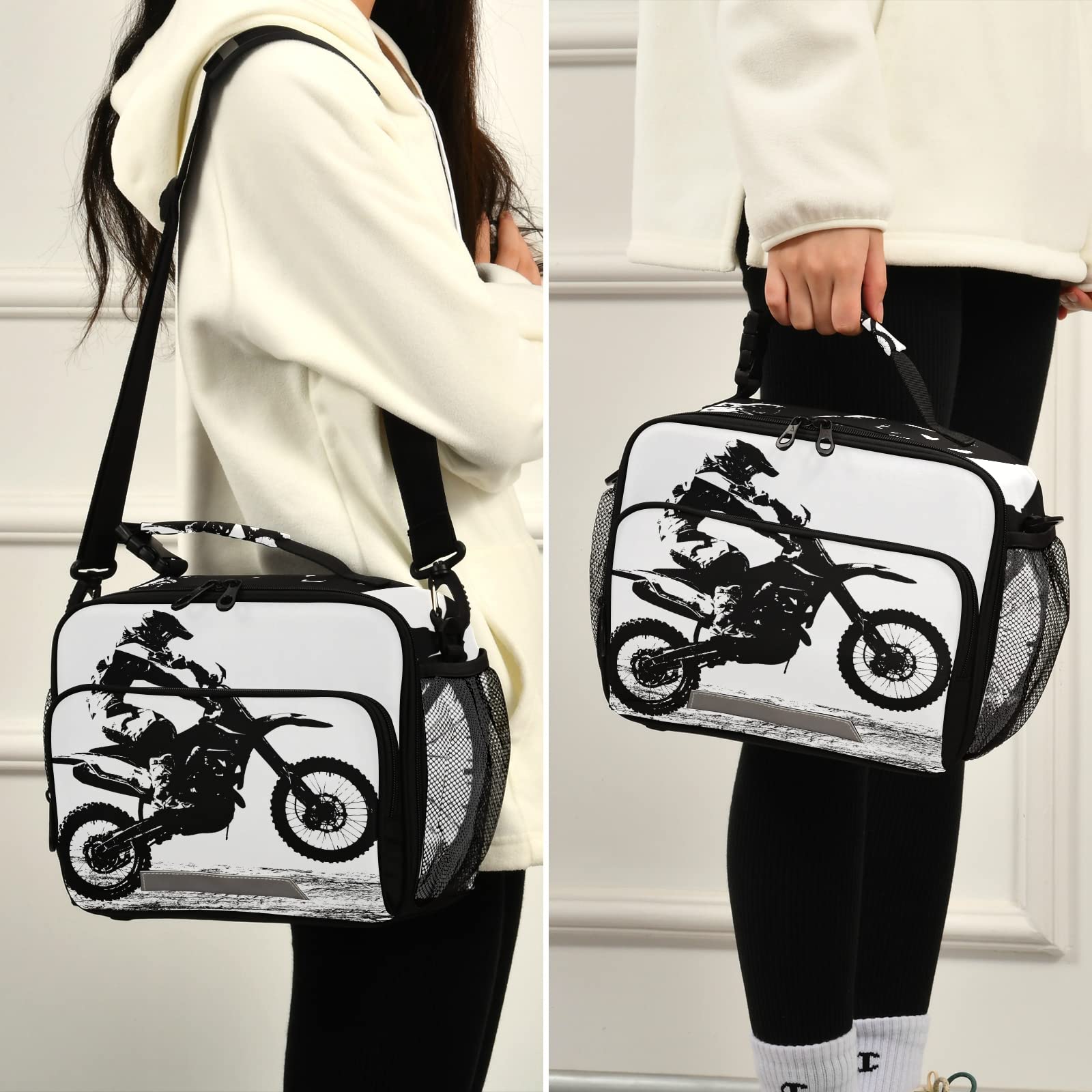 Vintage Motorcycle Lunch Box - Insulated Cooler Bag for Kids & Adults - Motocross & School Use