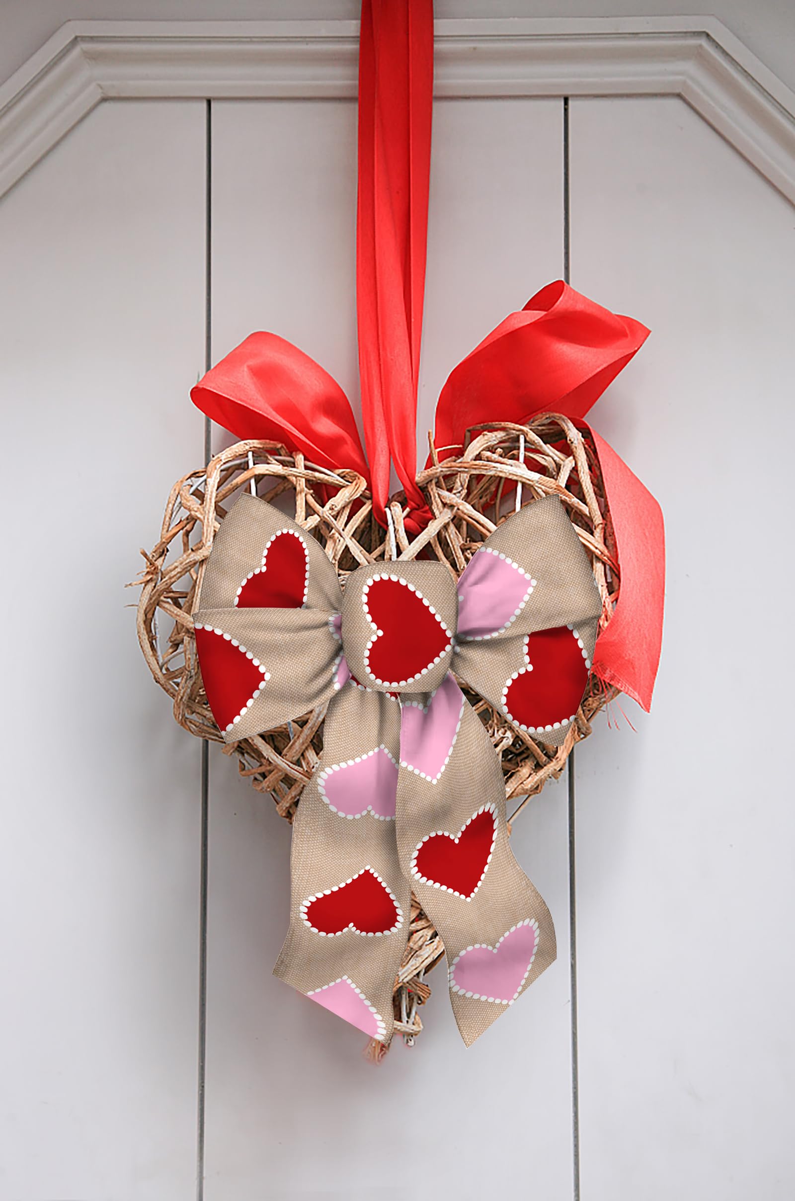 2 Pack Valentine's Day Wreath Bows - Red & Pink Heart Burlap Bows for Front Door Decor, Wedding, Farmhouse, Christmas Tree - Rustic Valentine's Decorations for Home & Party