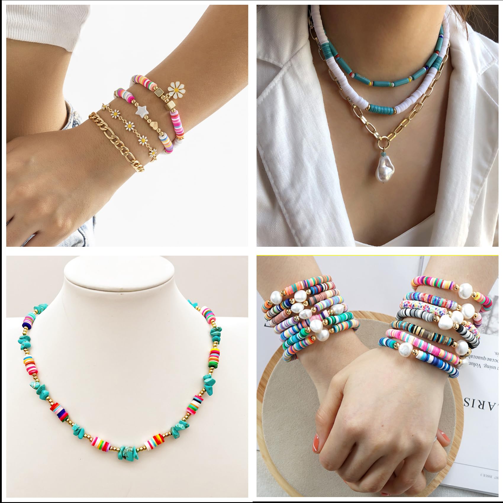 1000pcs 6mm Heishi Beads - Polymer Clay Beads for DIY Jewelry Making, Bracelets, Necklaces - Cosmic Latte Color - Perfect for Boho, Handmade & Craft Projects