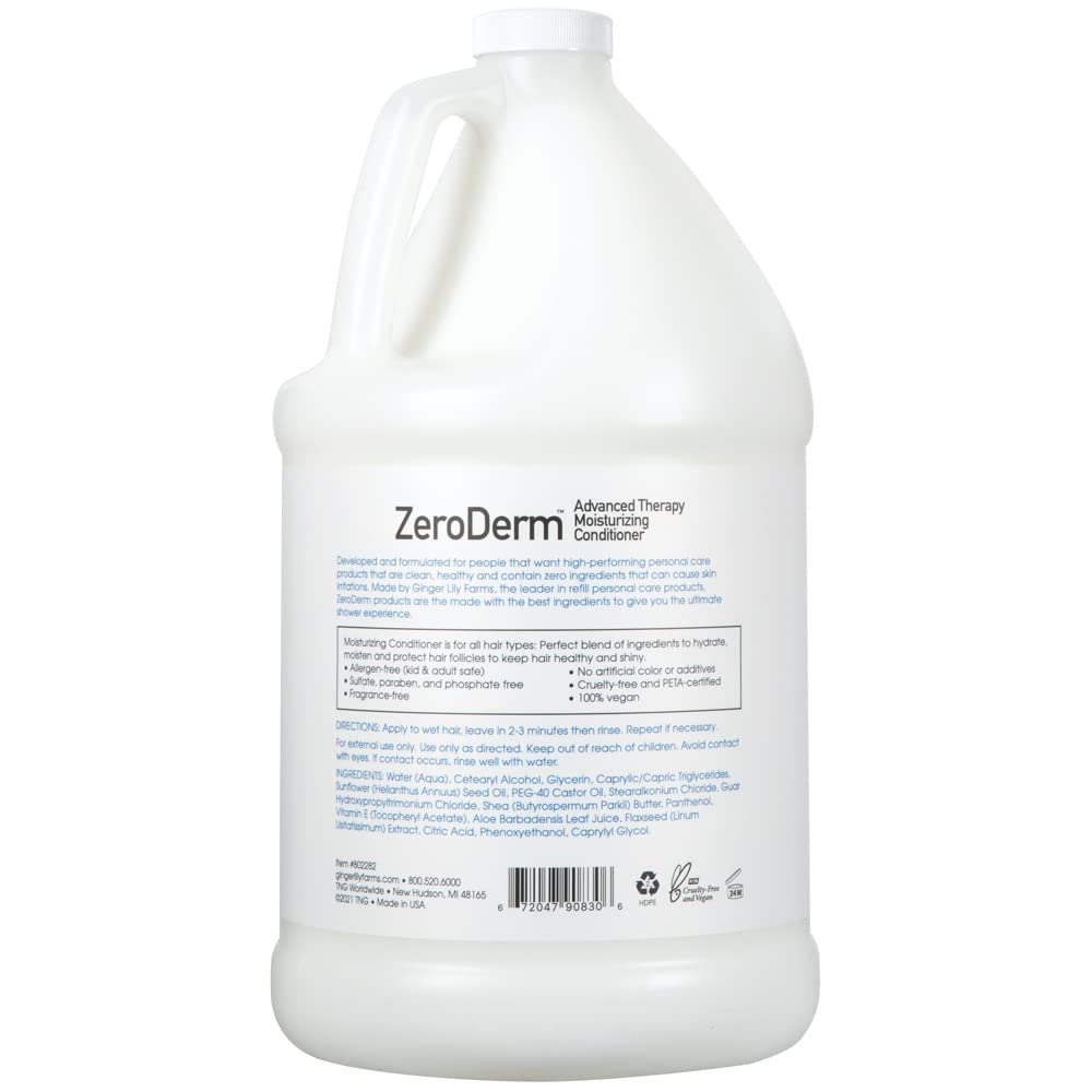 Ginger Lily Farms ZeroDerm Advanced Therapy Moisturizing Conditioner - 1 Gallon Refill Pack (4 Count) - Vegan, Cruelty-Free & Fragrance-Free for All Hair Types - Ideal for Salons, Spas & Daily Hair Care
