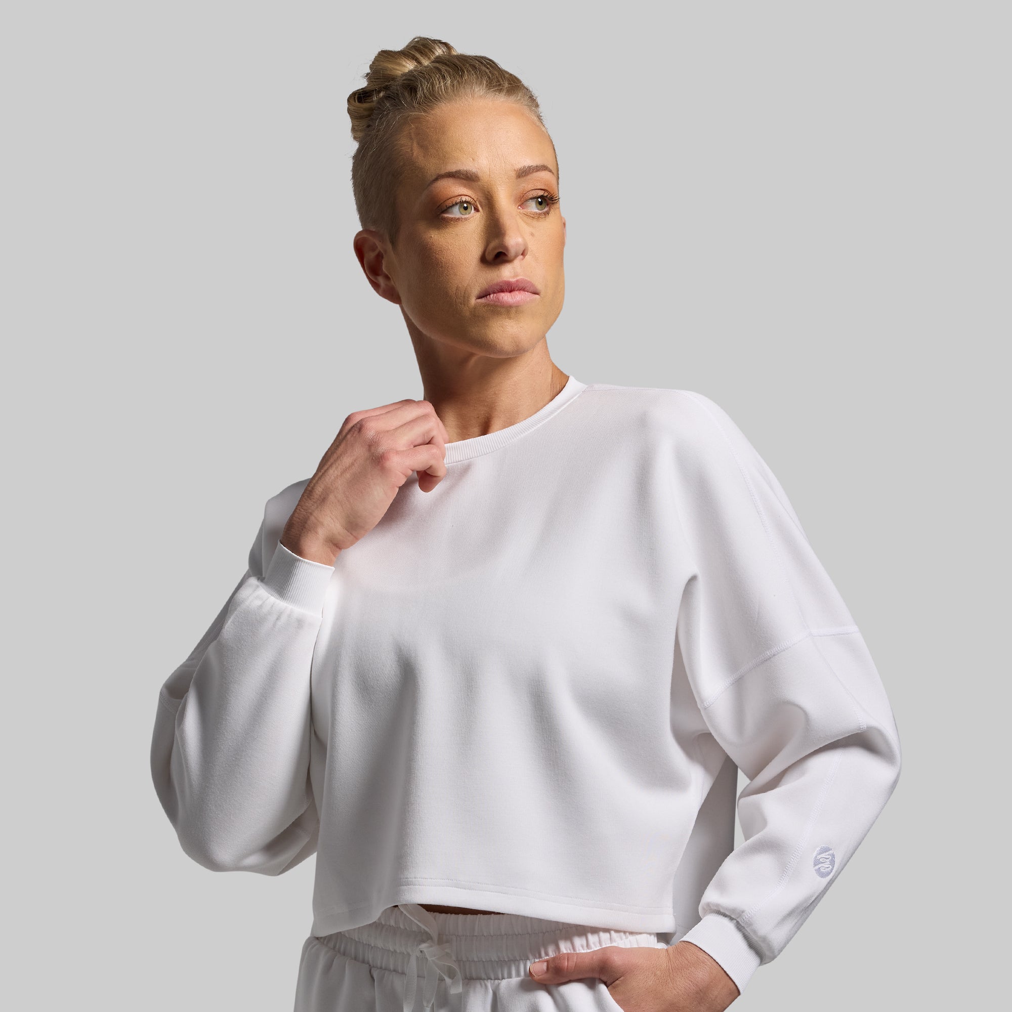 Lounge Lux Cropped Pullover Sweater - Soft White Women's Casual Knit Top for Coffee Dates & Weekend Outfits