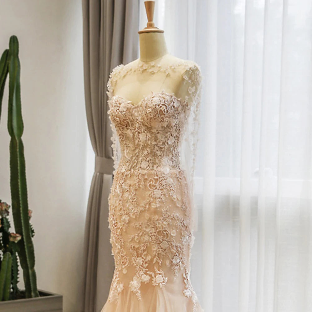 Elegant Mermaid Wedding Dress with Beading and Appliques - Floral Lace Shawl for Brides | Perfect for Beach, Church, and Formal Weddings