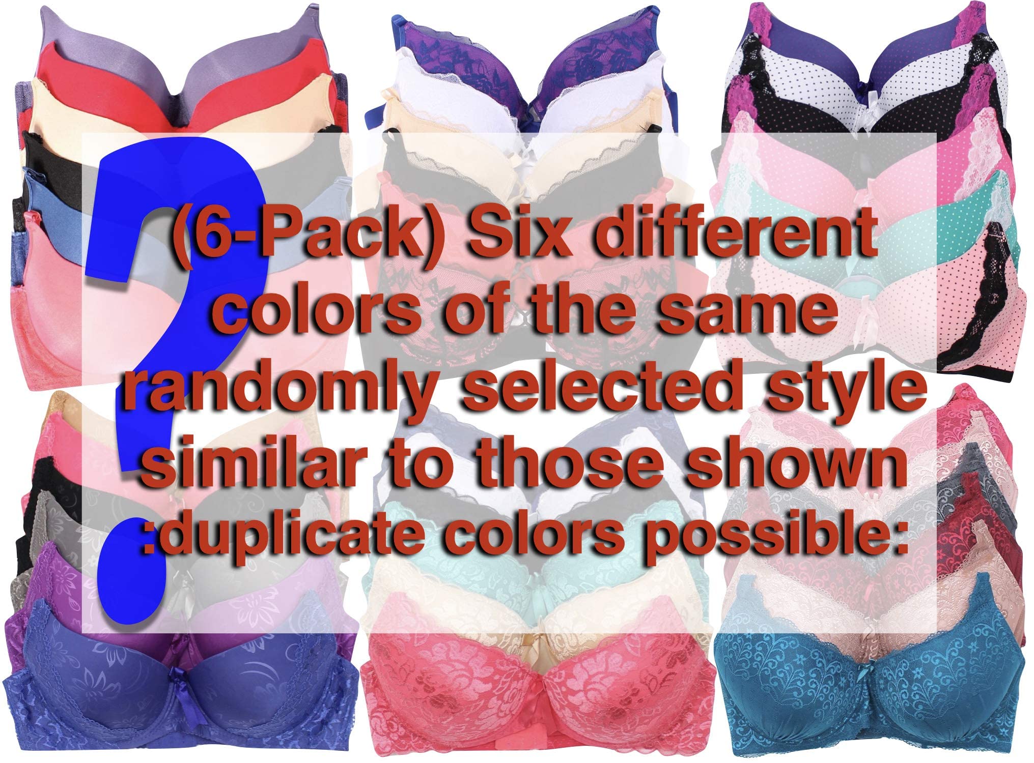 ToBeInStyle Women's 6-Pack Assorted Print Bras - Comfortable Wireless Underwear (30A-46DDD) | Perfect for Everyday Wear, Yoga & Lounge