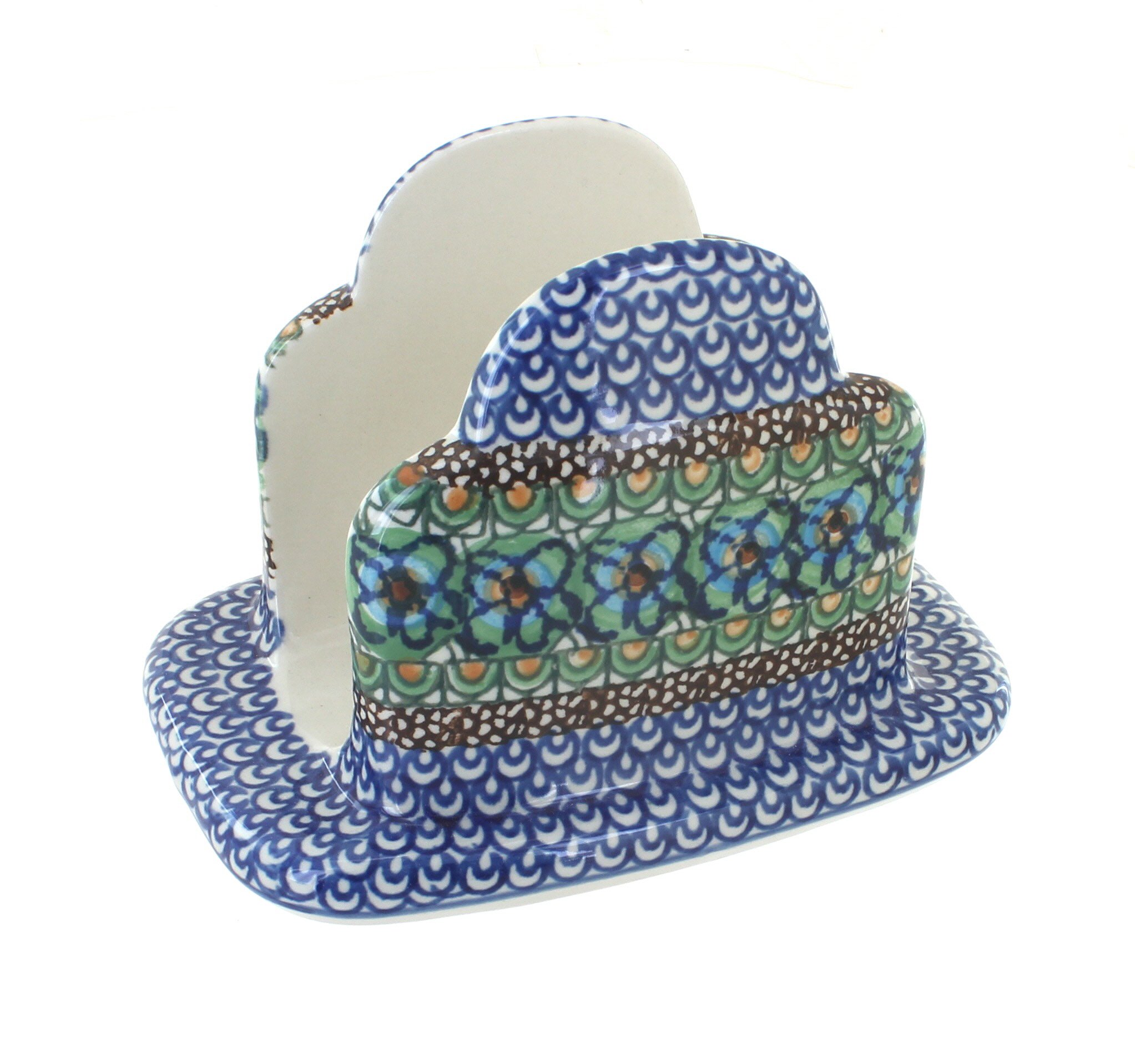 Handmade Blue Rose Polish Pottery Napkin Holder - Elegant Mardi Gras Table Decor for Dinner Parties & Festive Celebrations