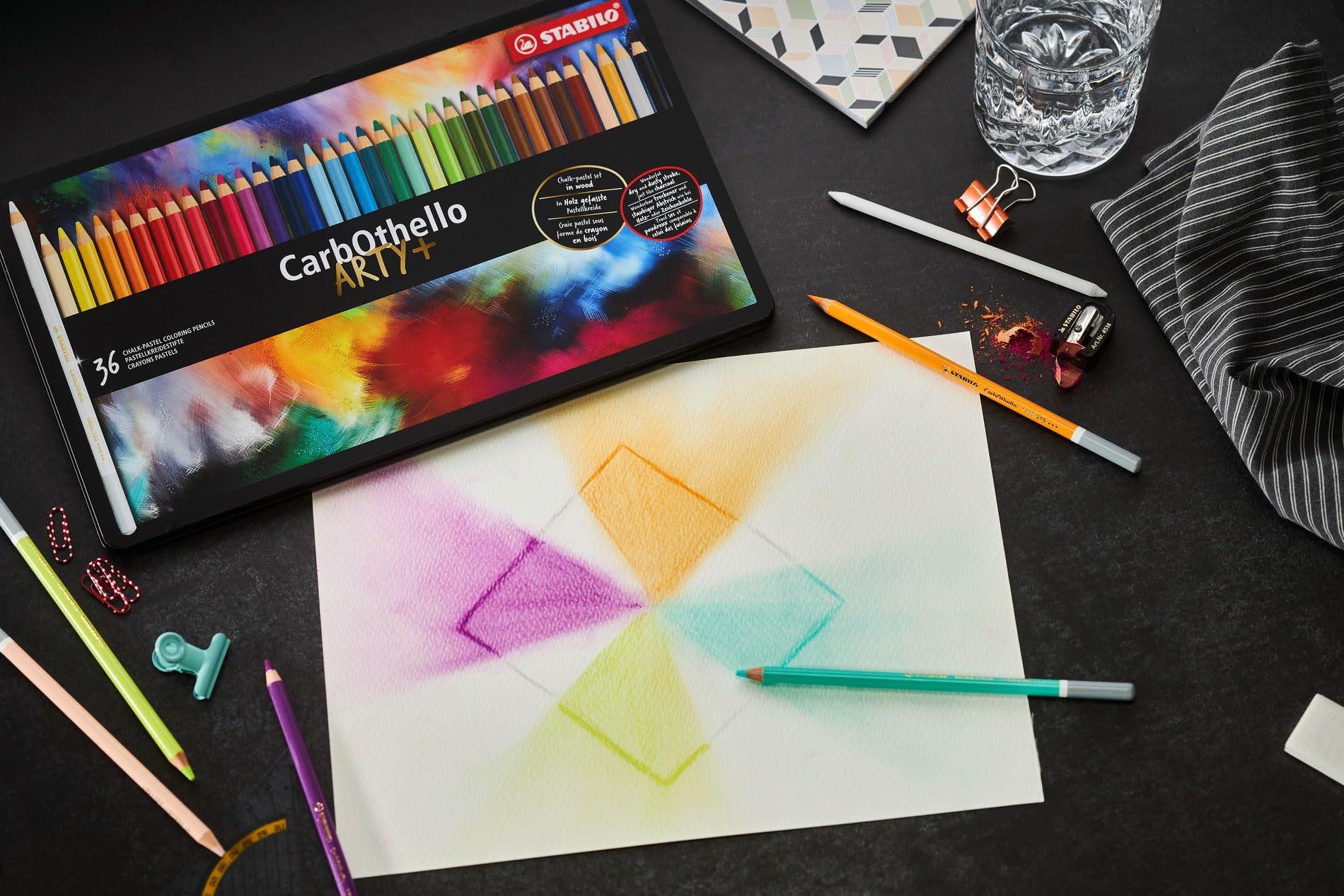 STABILO CarbOthello Chalk-Pastel Artist Colored Pencils Set of 60 with Eraser, Sharpener & Blender - Create Watercolor Effects for Drawing, Sketching & Professional Artwork