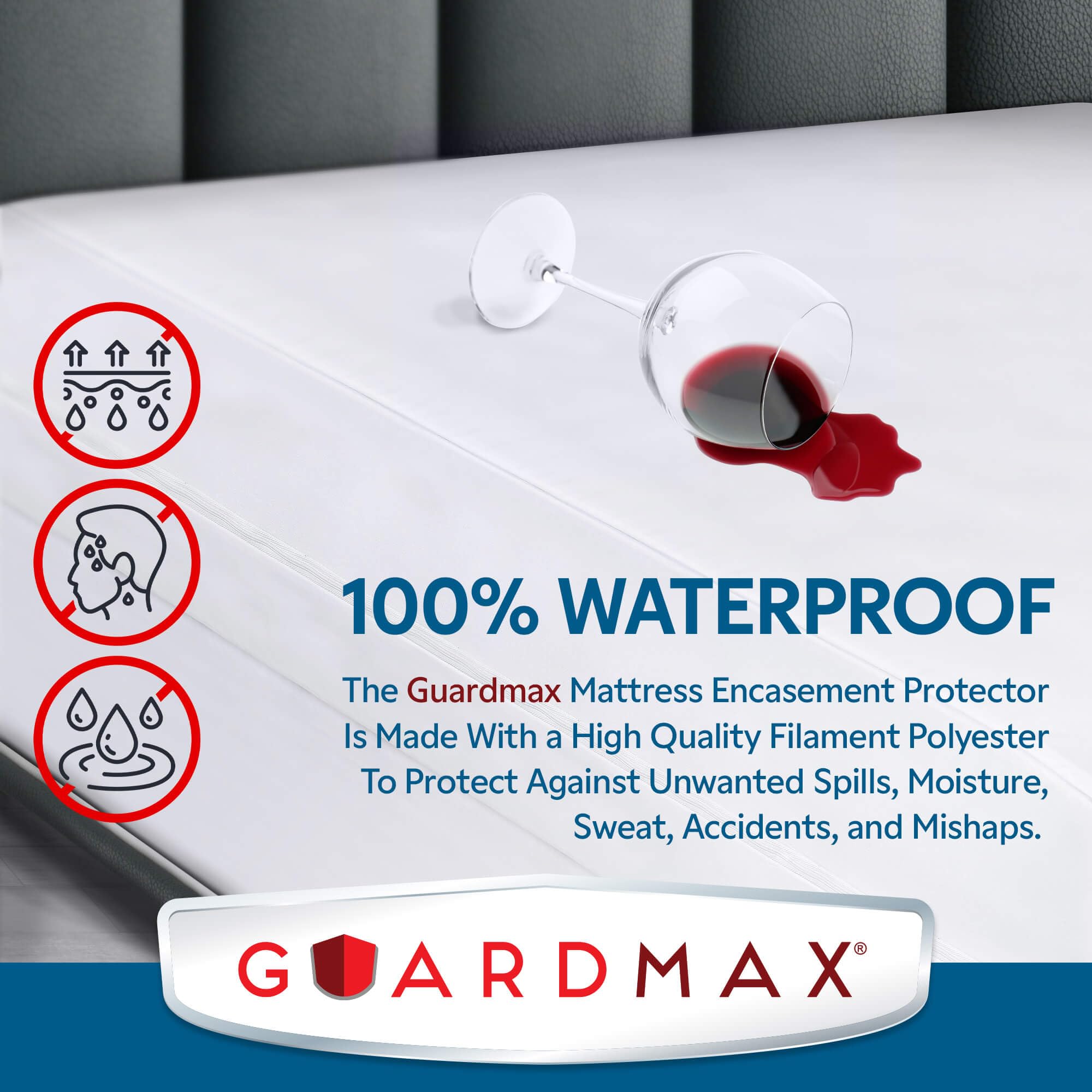 Guardmax Queen Size Zippered Mattress Encasement - 100% Waterproof & Bed Bug Proof Mattress Protector - 6-Sided Breathable Hypoallergenic Cover - Soft Absorbent Bed Sheet - Ideal for Allergy Sufferers, Hotels & Home Use